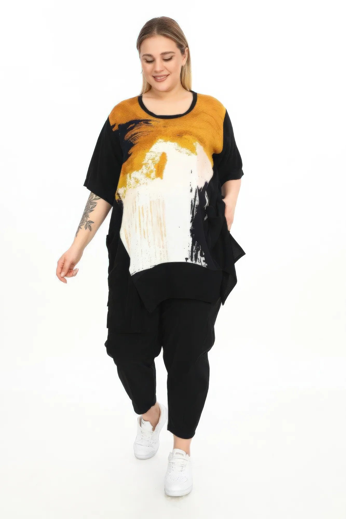  Divas Planet Shirt in gerader Form, aus Viskose, DP10169, Schwarz, Abstrakt, Schick