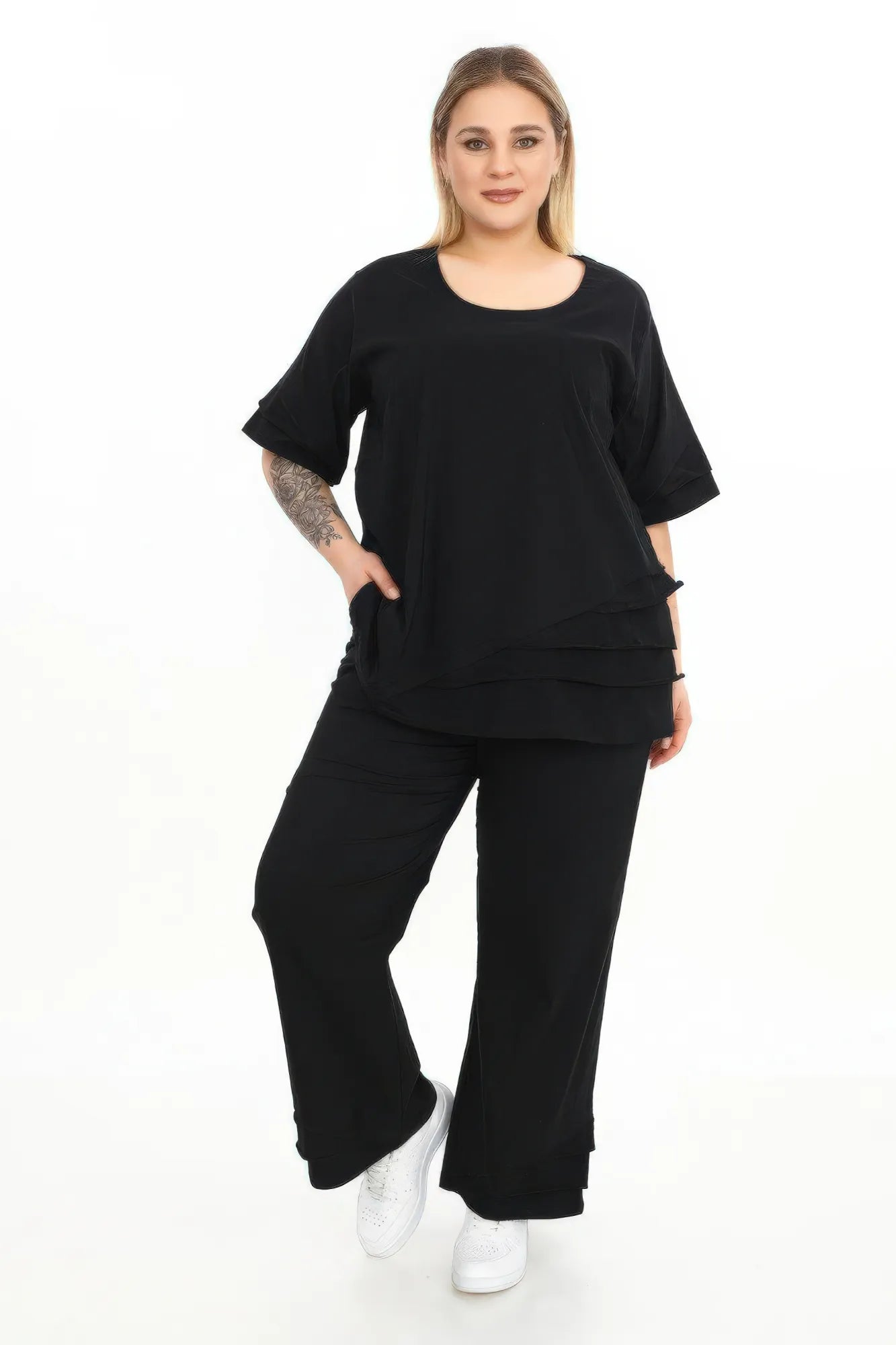  A-Form Shirt von Divas Planet aus Baumwolle, DP10182, Schwarz, Schick, Modern, Bequem