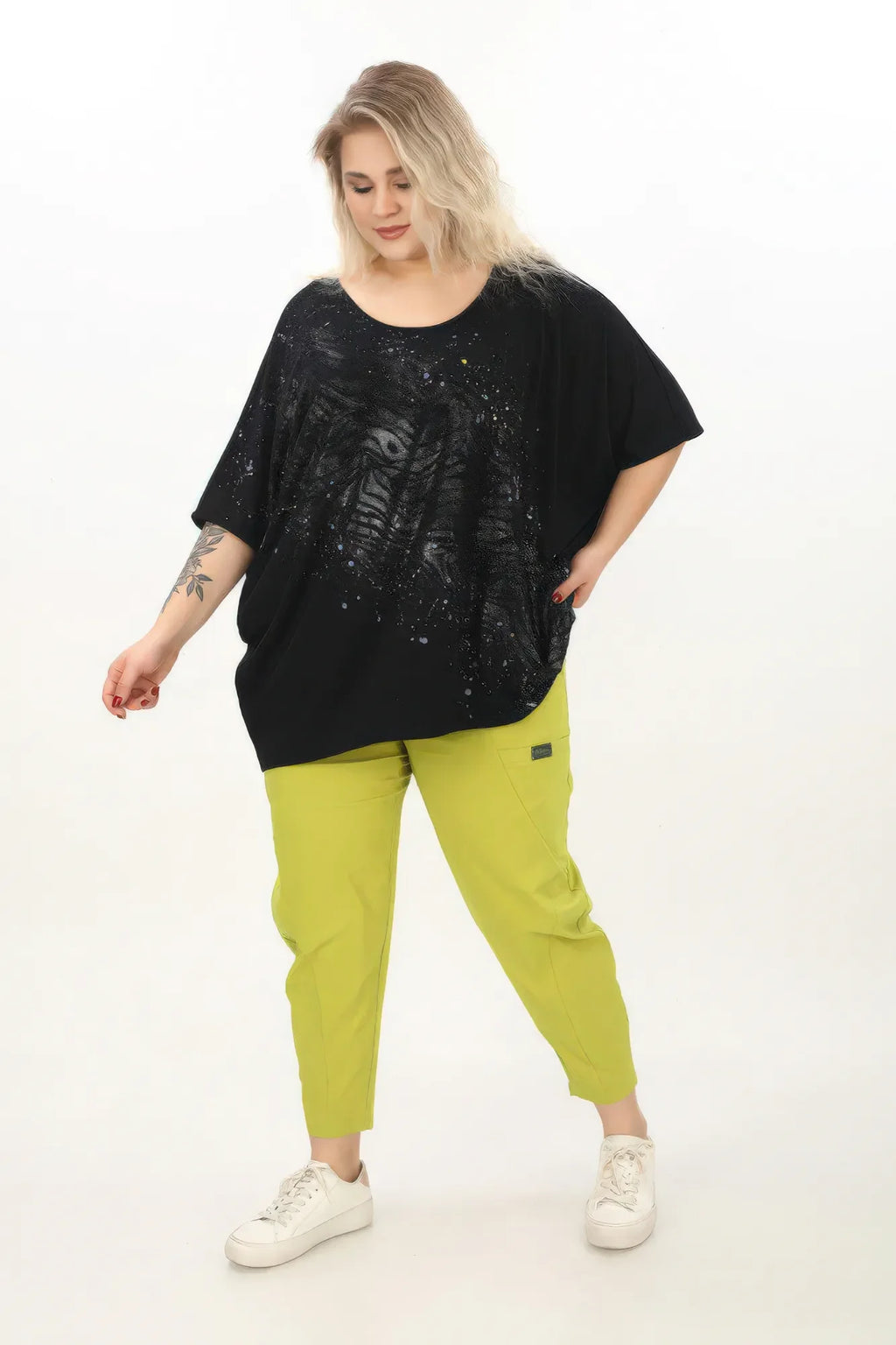 Divas Planet Shirt in kastiger Form, aus Viskose, DP1668, Schwarz, Leopard, Schick, Schick