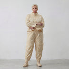 Luftige Oversize Jacke aus feiner Baumwoll Popeline im ausgefallenen Lagenlook mit Batikmuster, Vanille