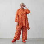 Ausgefallene Glockenform Bluse im lässigen Lagenlook aus leichter Baumwoll Popeline, Batik, Orange