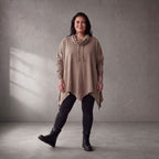 Damen Shirt Lagenlook Baumwolle Beige, A-Linie, Rollkragen, Oversize große Größen – Funky Diva