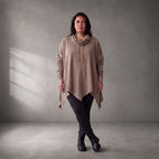 Damen Shirt Lagenlook Baumwolle Beige, A-Linie, Rollkragen, Oversize große Größen – Funky Diva