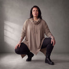 Damen Shirt Lagenlook Baumwolle Beige, A-Linie, Rollkragen, Oversize große Größen – Funky Diva