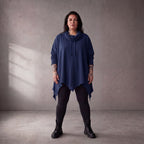 Damen Shirt Lagenlook Baumwolle Dunkelblau, Rollkragen, Oversize große Größen – Funky Diva