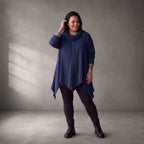 Damen Shirt Lagenlook Baumwolle Dunkelblau, Rollkragen, Oversize große Größen – Funky Diva