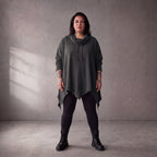 Damen Shirt Lagenlook Baumwolle Anthrazit, A-Linie, 7/8-Arm, Rollkragen, Oversize große Größen – Funky Diva