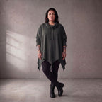Damen Shirt Lagenlook Baumwolle Anthrazit, A-Linie, 7/8-Arm, Rollkragen, Oversize große Größen – Funky Diva