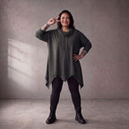 Damen Shirt Lagenlook Baumwolle Anthrazit, A-Linie, 7/8-Arm, Rollkragen, Oversize große Größen – Funky Diva