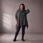 Damen Shirt Lagenlook Baumwolle Anthrazit, A-Linie, 7/8-Arm, Rollkragen, Oversize große Größen – Funky Diva