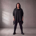 Damen Shirt Lagenlook Baumwolle Schwarz, A-Linie, 7/8-Arm, Rollkragen, Oversize große Größen – Funky Diva