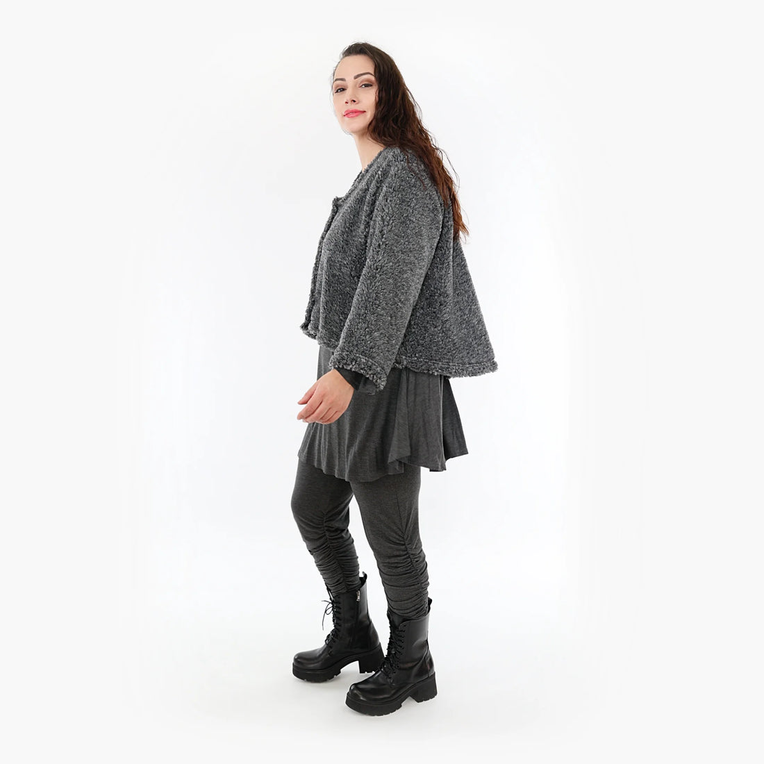  Jacke von AKH Fashion aus Materialmix in gerundeter Form, 1360.00130, Dunkelgrau, Schick