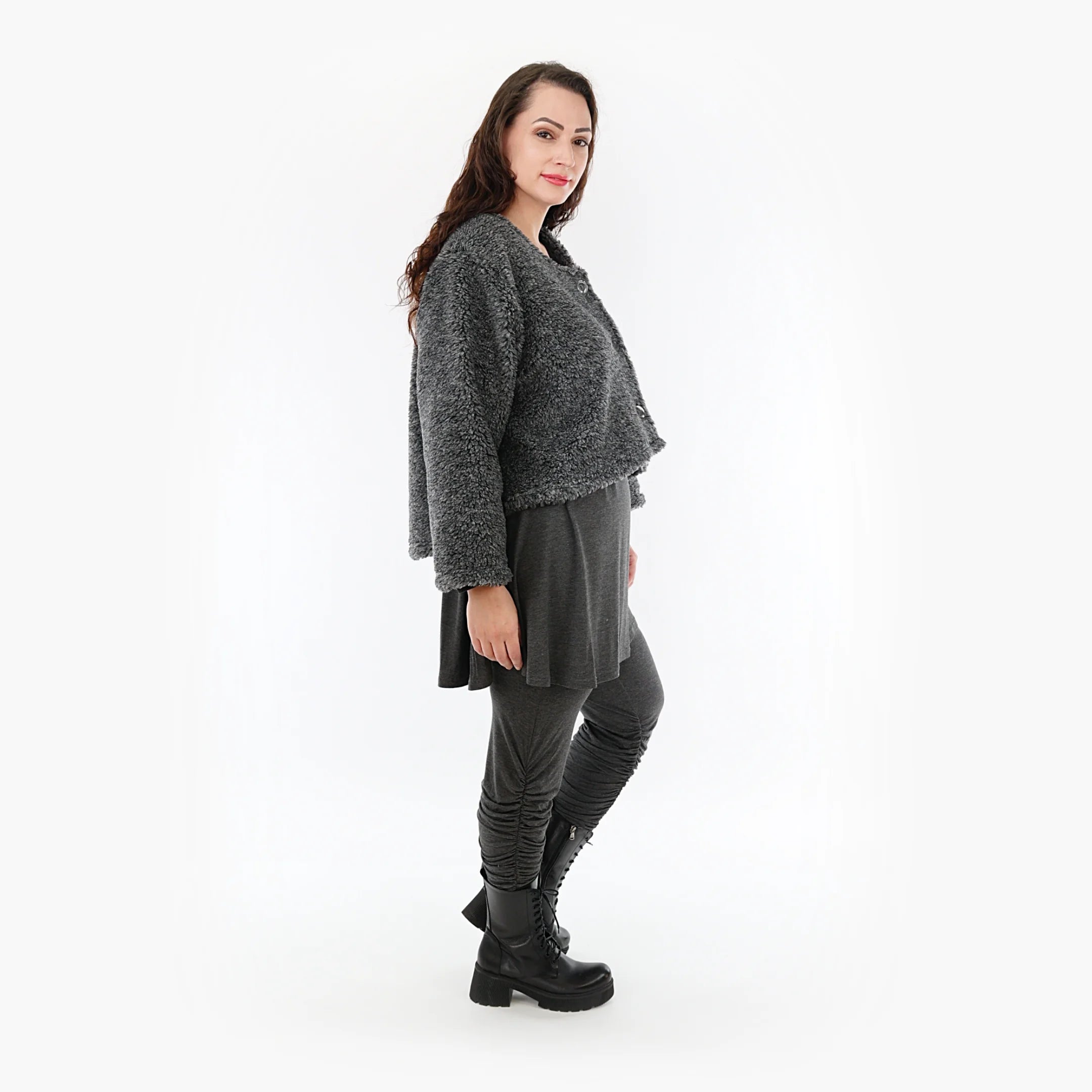  AKH Fashion Jacke in gerundeter Form, aus Materialmix, 1360.00130, Dunkelgrau, Schick