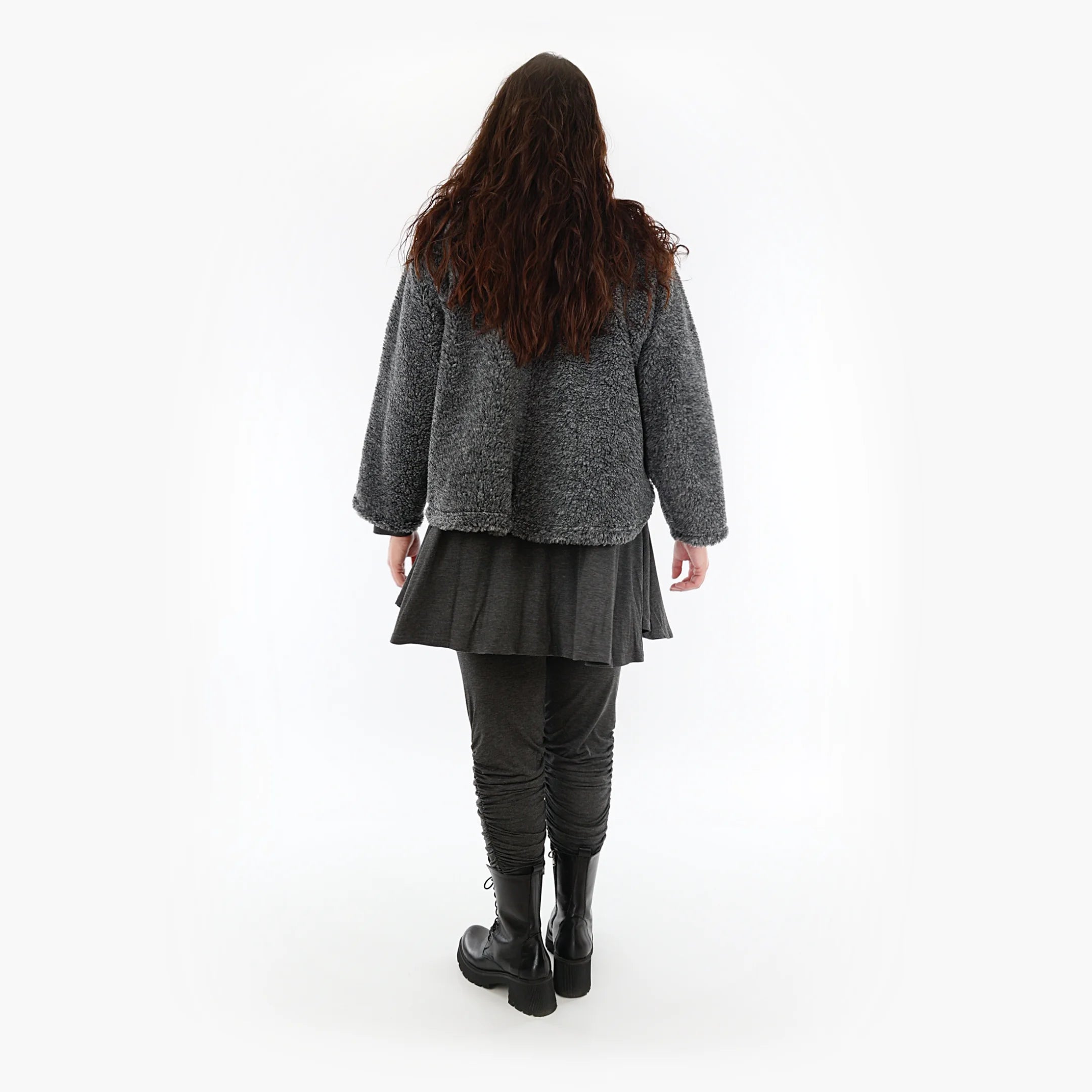  AKH Fashion Jacke in gerundeter Form, aus Materialmix, 1360.00130, Dunkelgrau, Schick