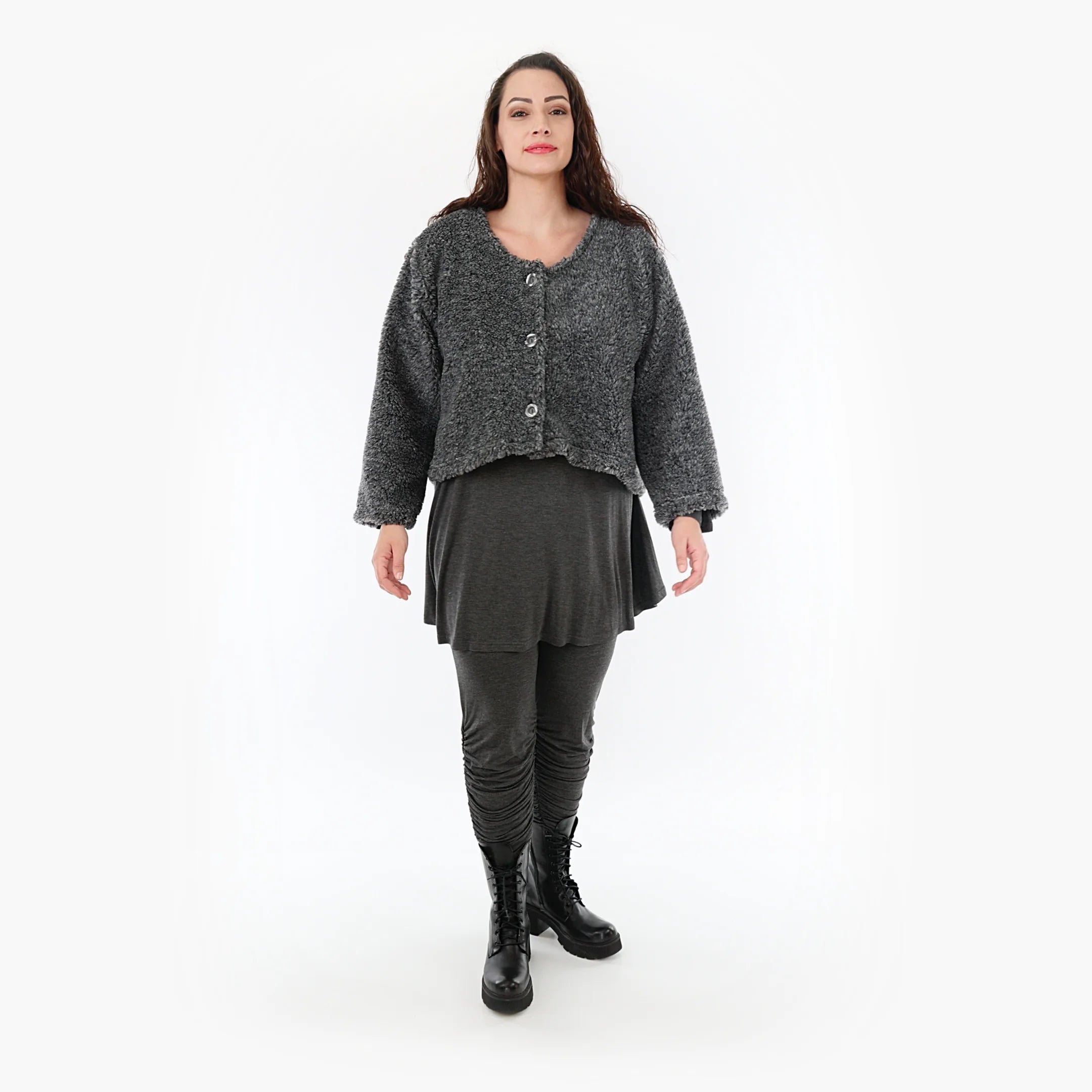  AKH Fashion Jacke in gerundeter Form, aus Materialmix, 1360.00130, Dunkelgrau, Schick