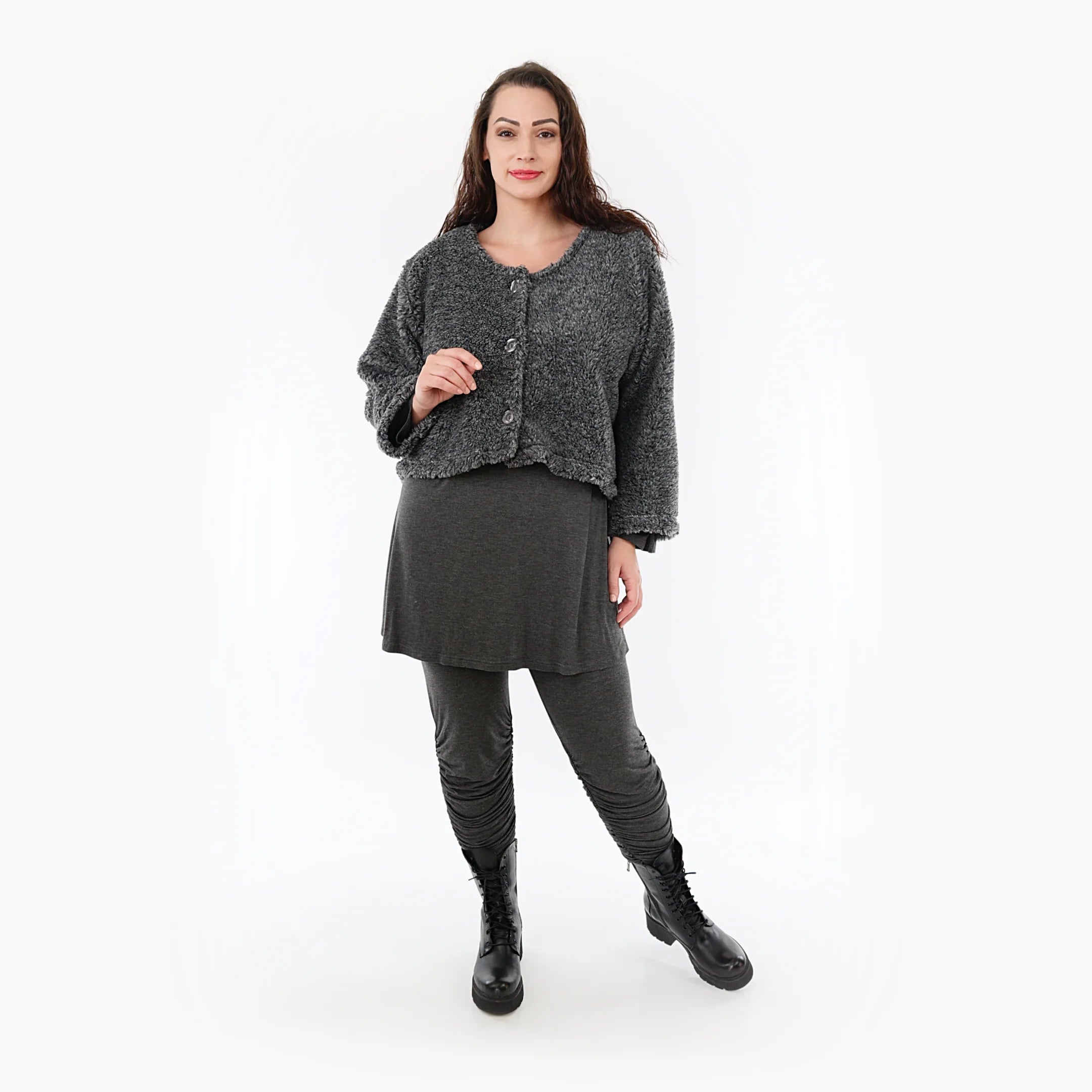  AKH Fashion Jacke in gerundeter Form, aus Materialmix, 1360.00130, Dunkelgrau, Schick