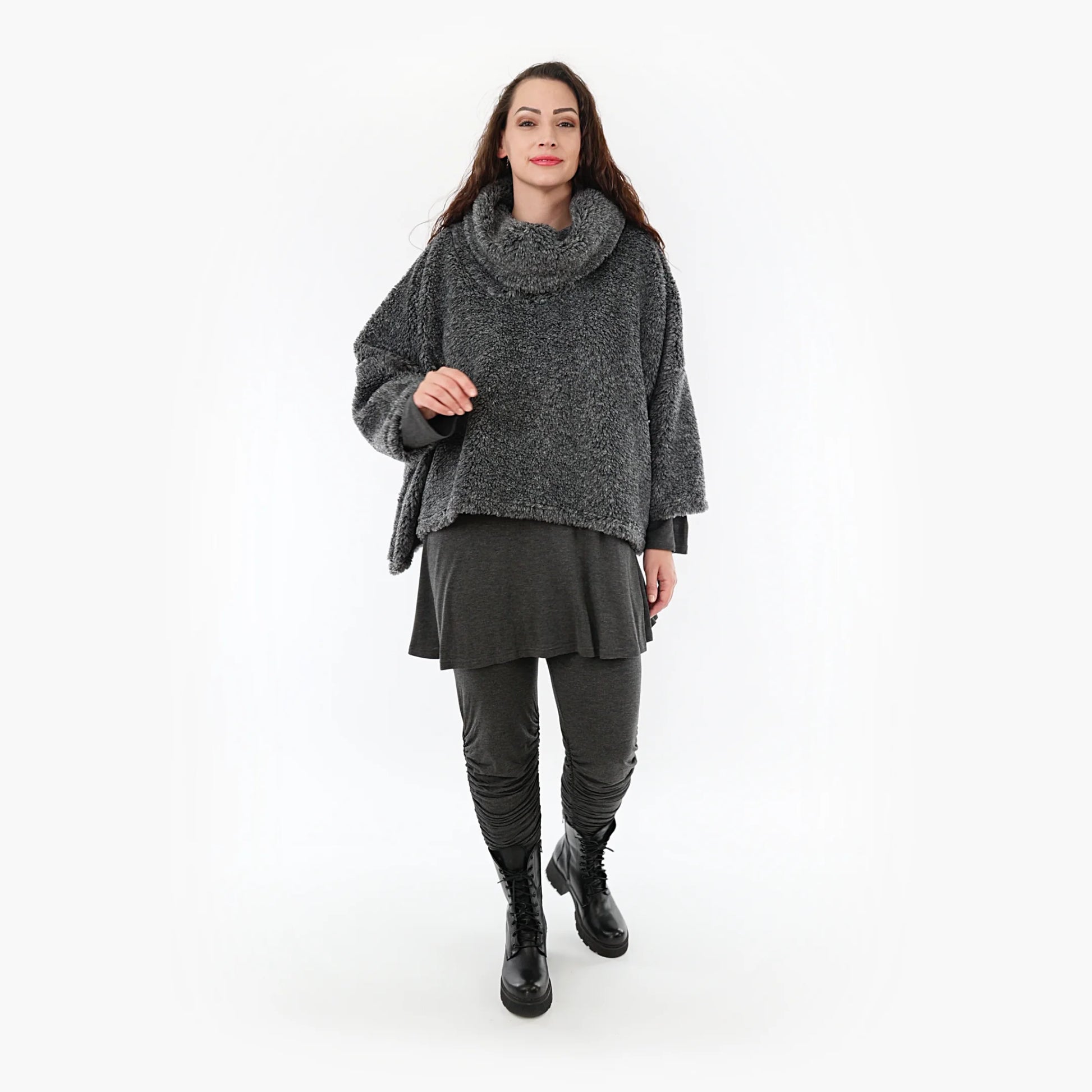  Bigshirt von AKH Fashion aus Materialmix in kastiger Form, 1360.03019, Dunkelgrau, Schick