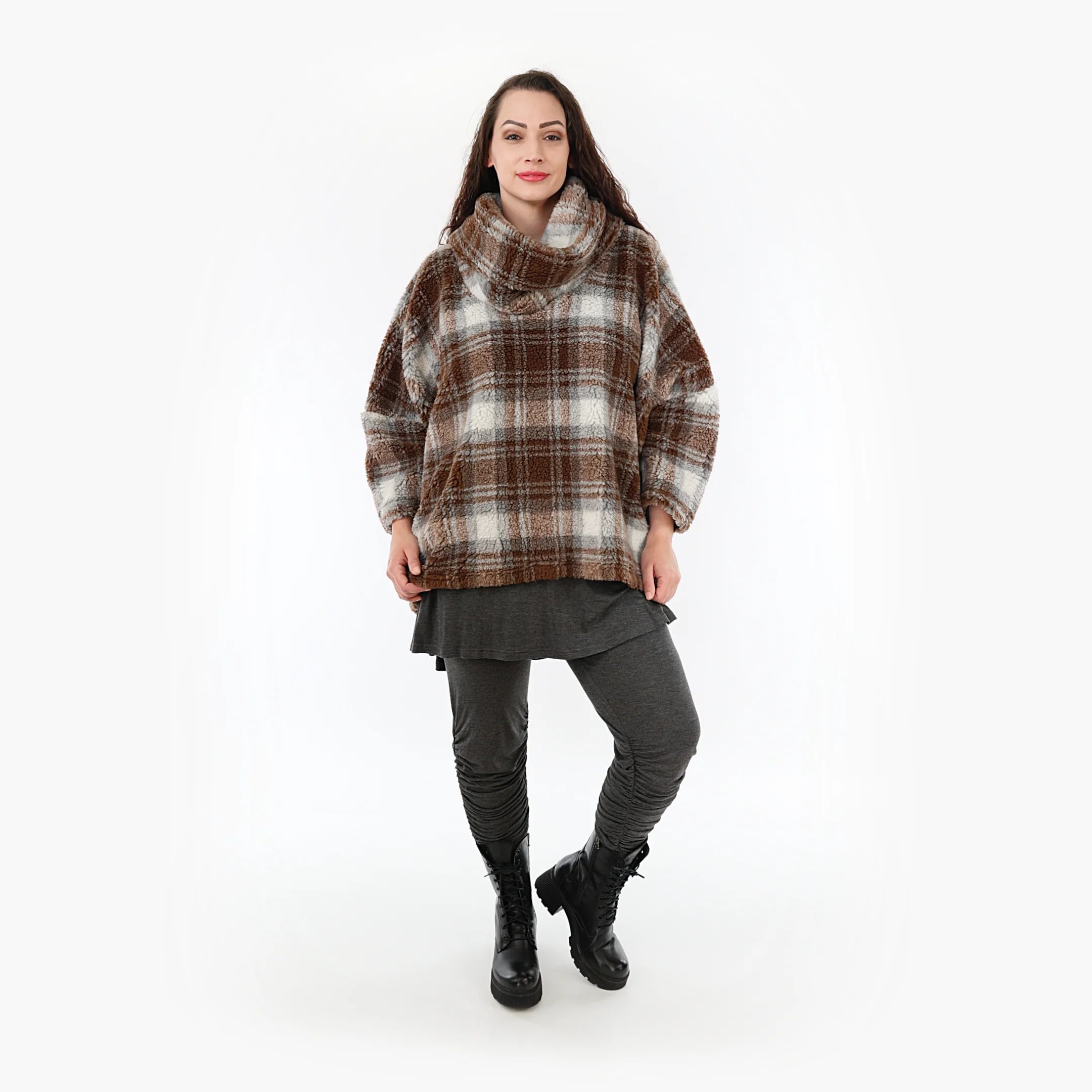  AKH Fashion Bigshirt in kastiger Form, aus Materialmix, 1358.03019, Braun-Weiß, Schick