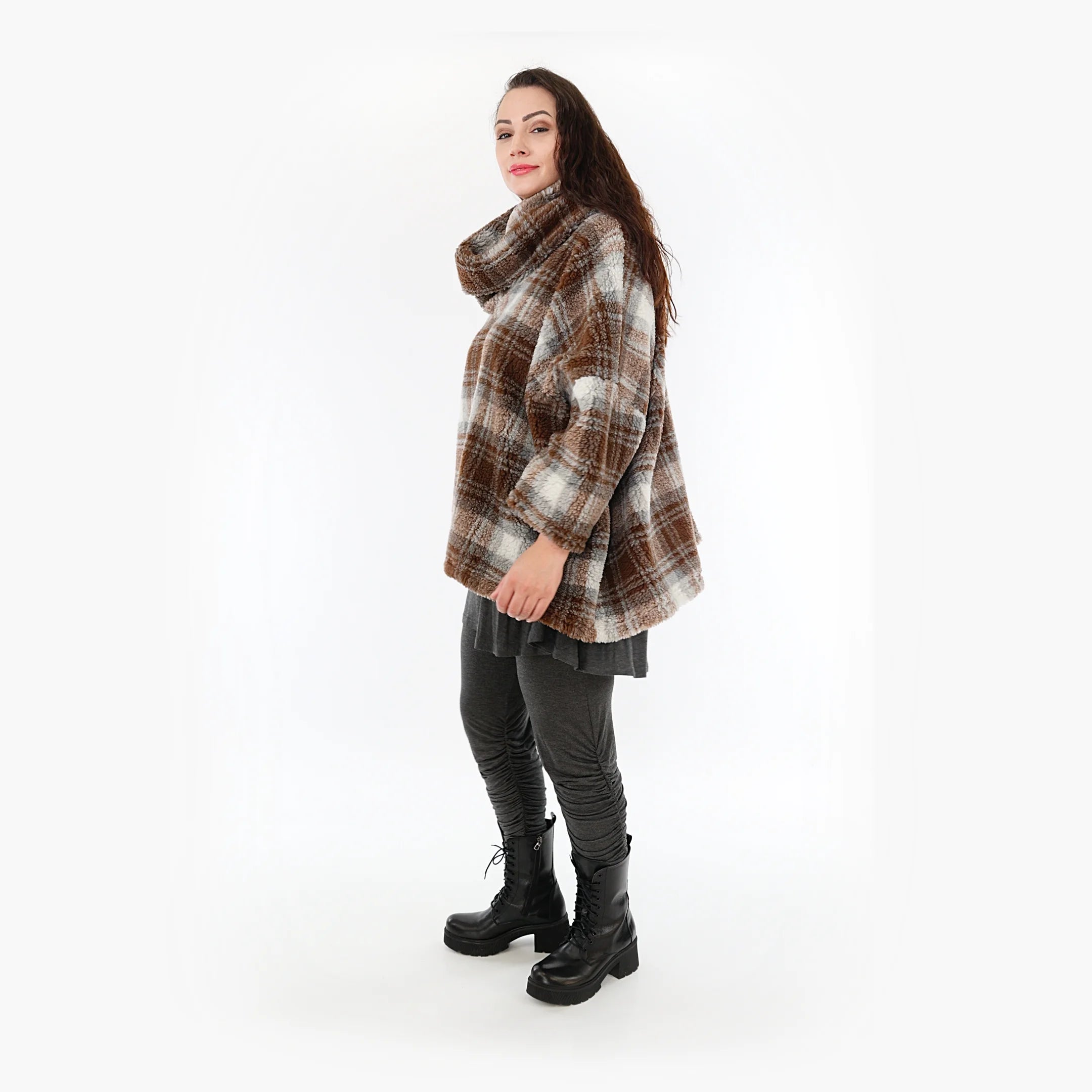  AKH Fashion Bigshirt in kastiger Form, aus Materialmix, 1358.03019, Braun-Weiß, Schick