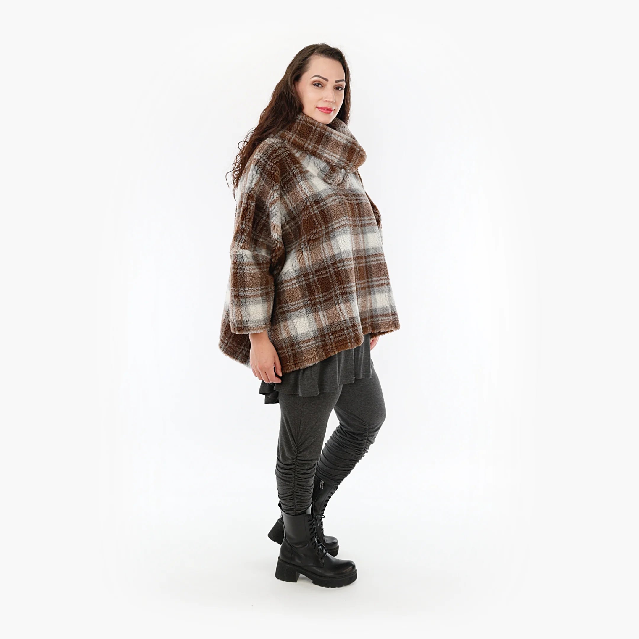  AKH Fashion Bigshirt in kastiger Form, aus Materialmix, 1358.03019, Braun-Weiß, Schick