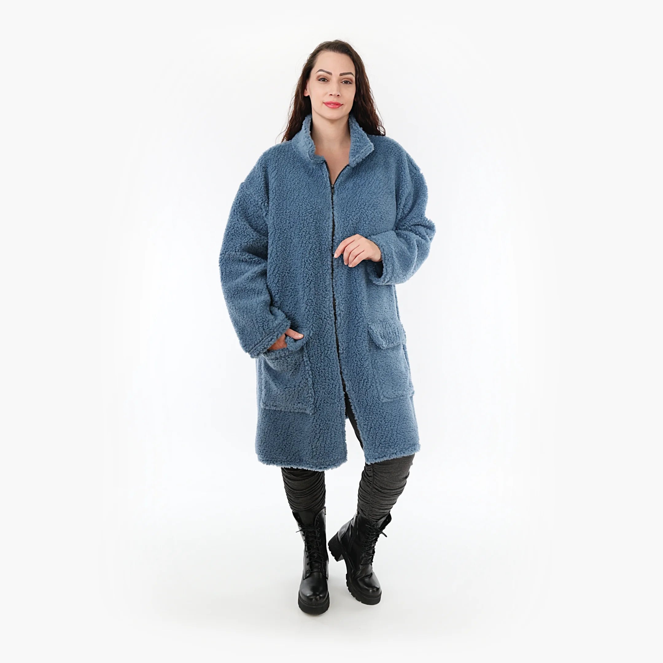  AKH Fashion Jacke in gerader Form, aus Materialmix, 1360.06656, Blau, Schick, Modern