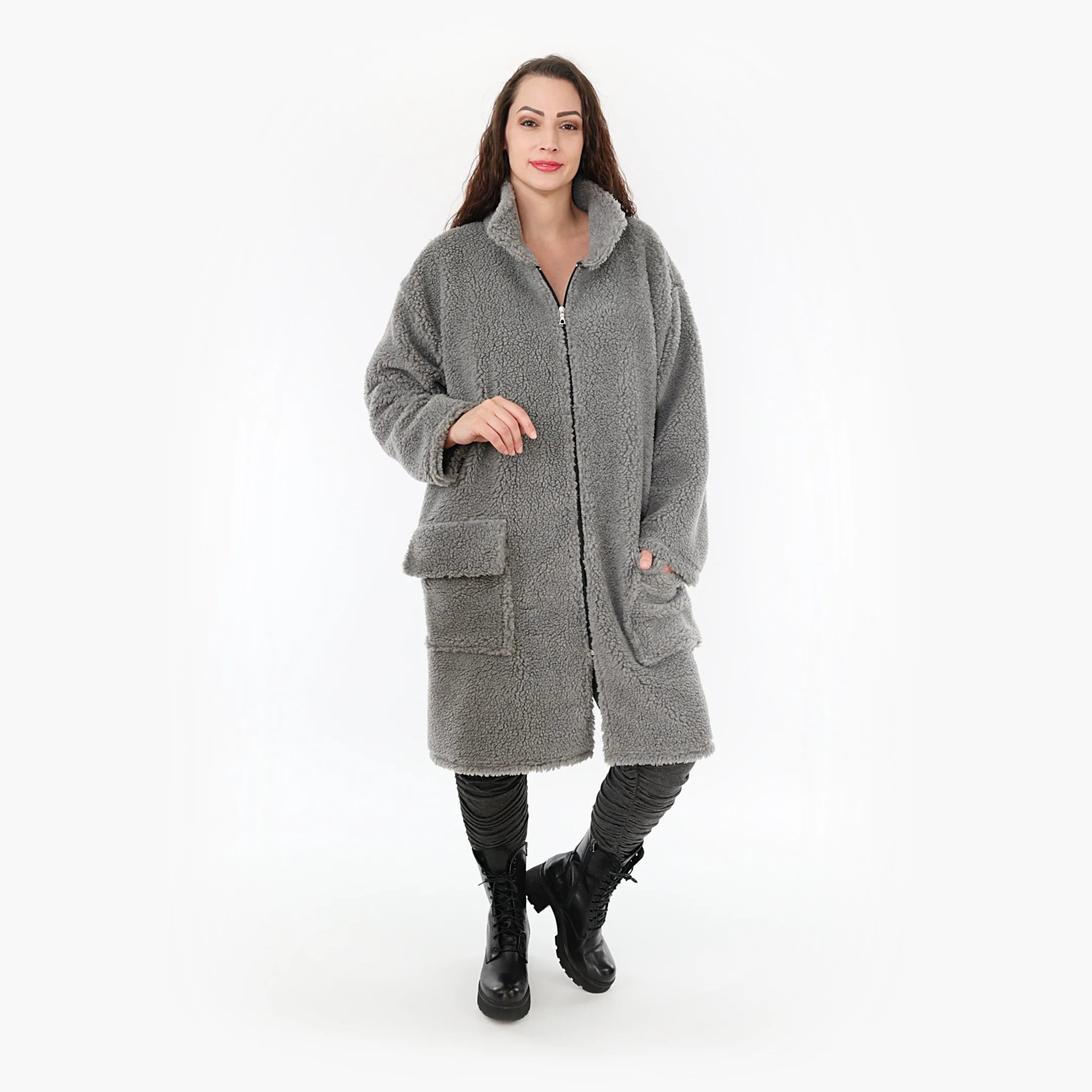  AKH Fashion Jacke in gerader Form, aus Materialmix, 1360.06656, Grau, Schick, Modern