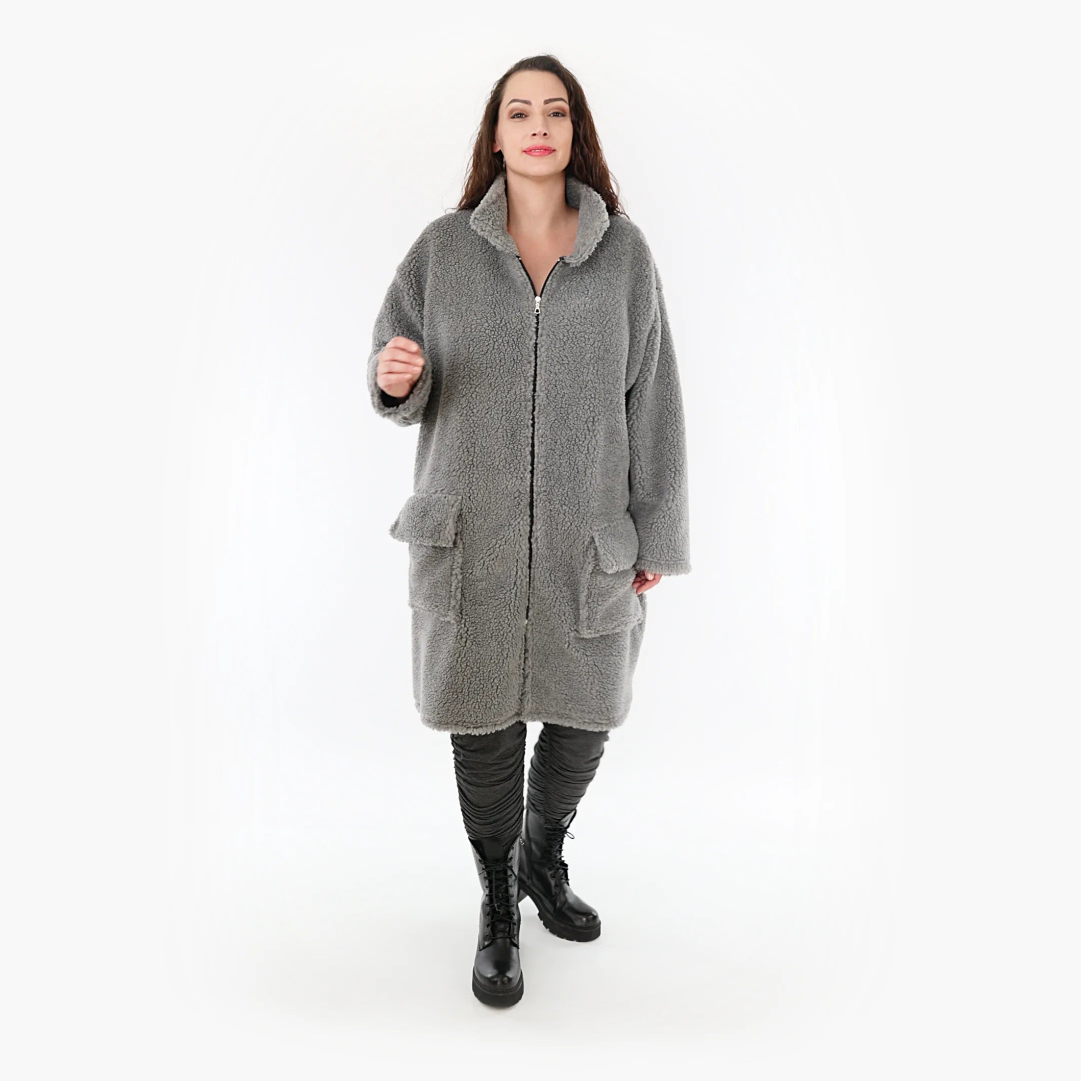  AKH Fashion Jacke in gerader Form, aus Materialmix, 1360.06656, Grau, Schick, Modern