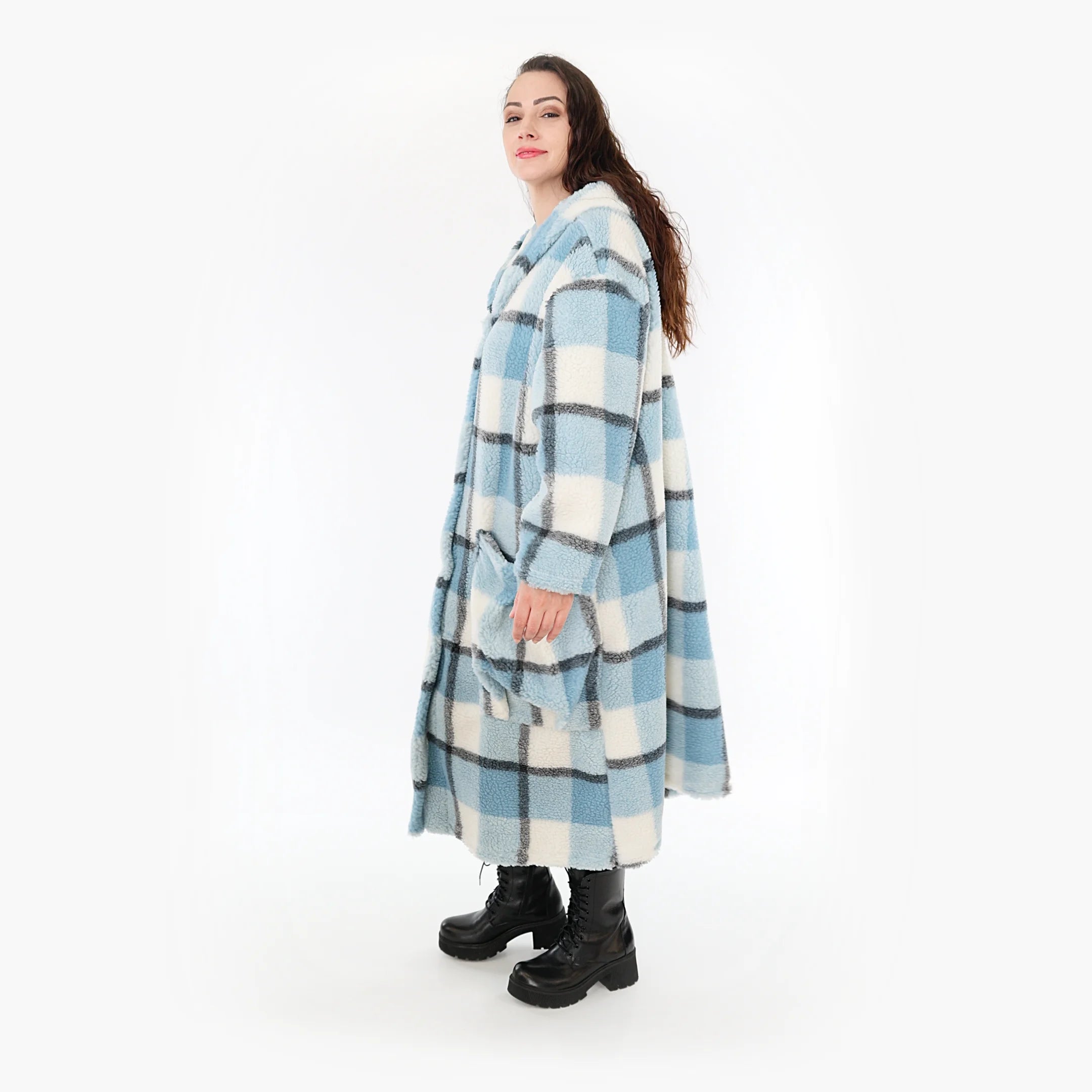  AKH Fashion Mantel in gerader Form, aus Materialmix, 1359.06979, Blau-Grau-Weiß, Schick