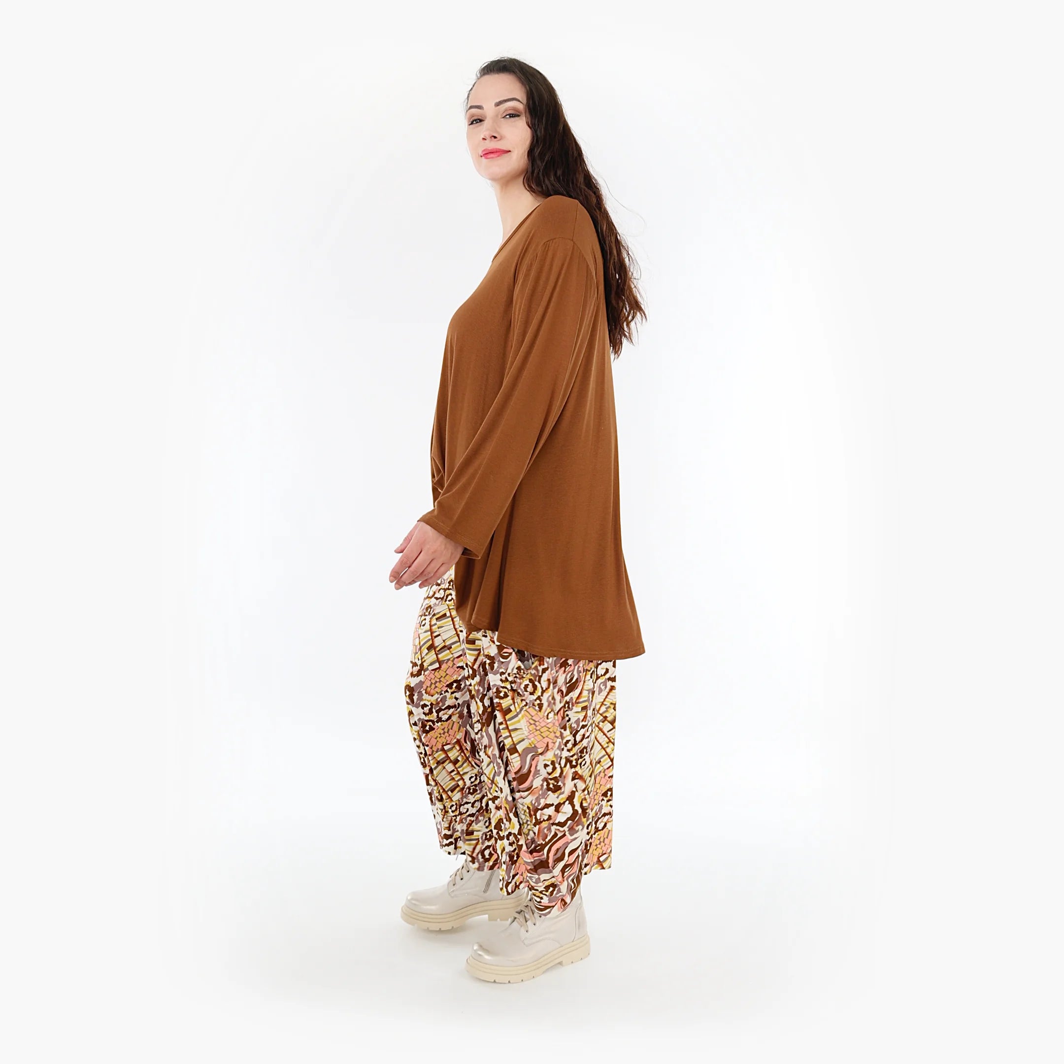  Ballonhose von AKH Fashion aus Viskose, 1355.08069, Cognac-Rose-Weiß, Muster, Schick