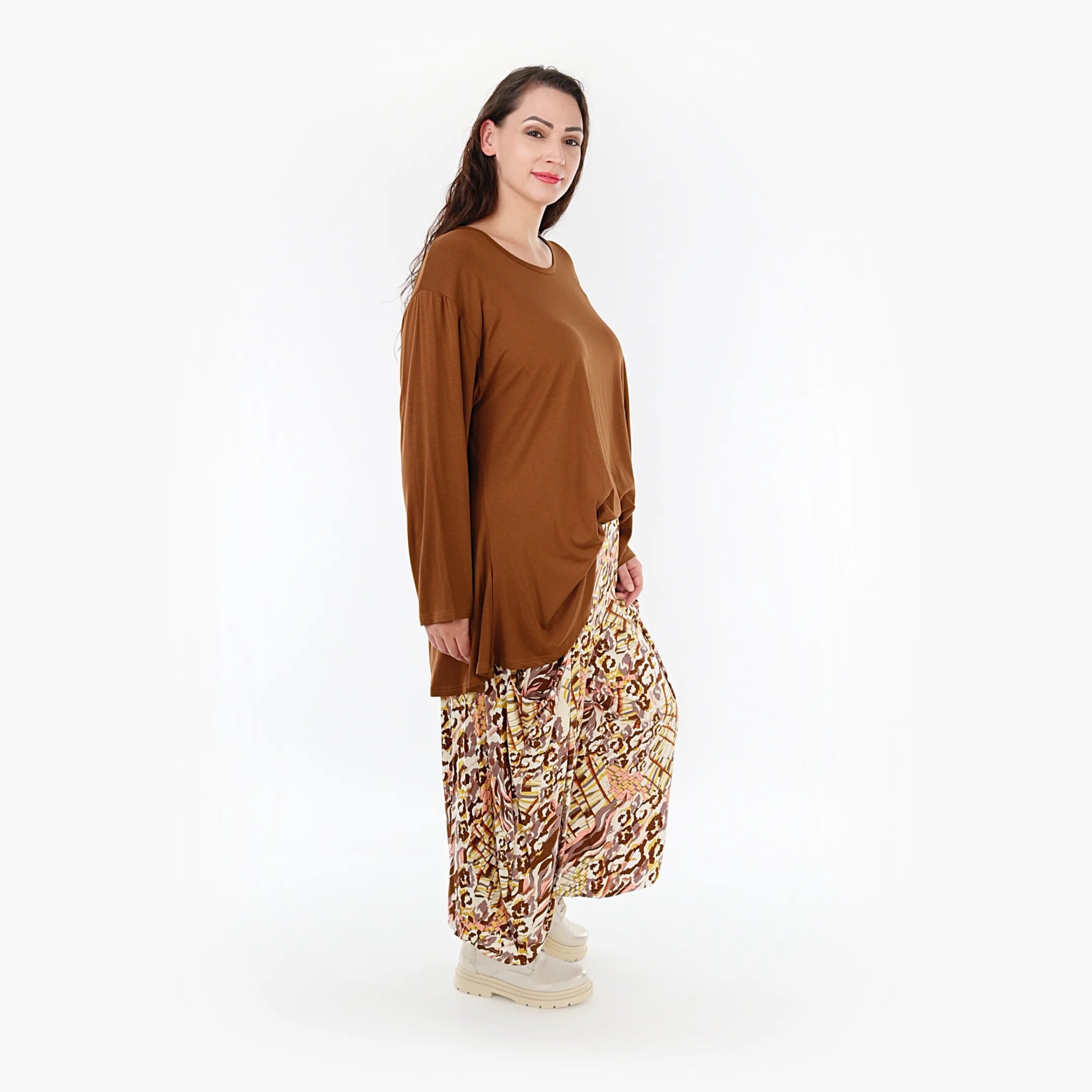  Ballonhose von AKH Fashion aus Viskose, 1355.08069, Cognac-Rose-Weiß, Muster, Schick
