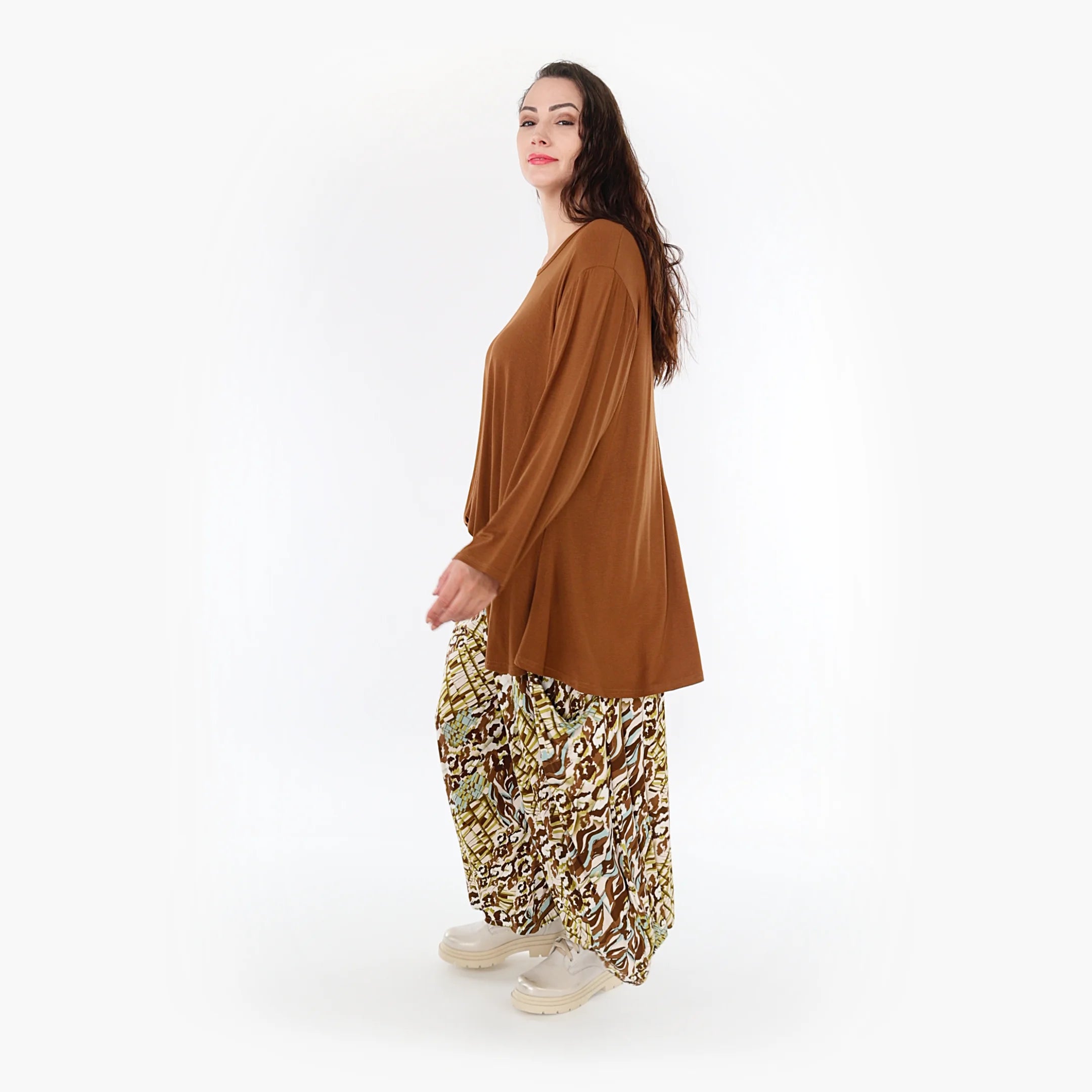  Ballonhose von AKH Fashion aus Viskose, 1355.08069, Olive-Cognac-Weiß, Muster, Schick
