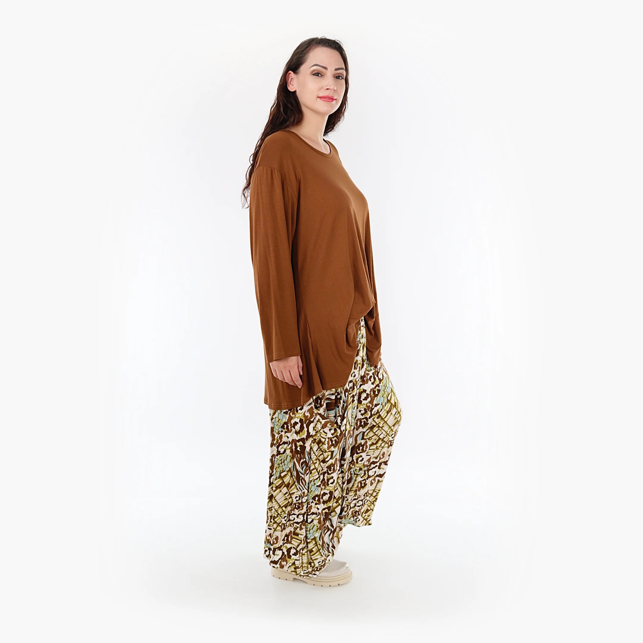  Ballonhose von AKH Fashion aus Viskose, 1355.08069, Olive-Cognac-Weiß, Muster, Schick