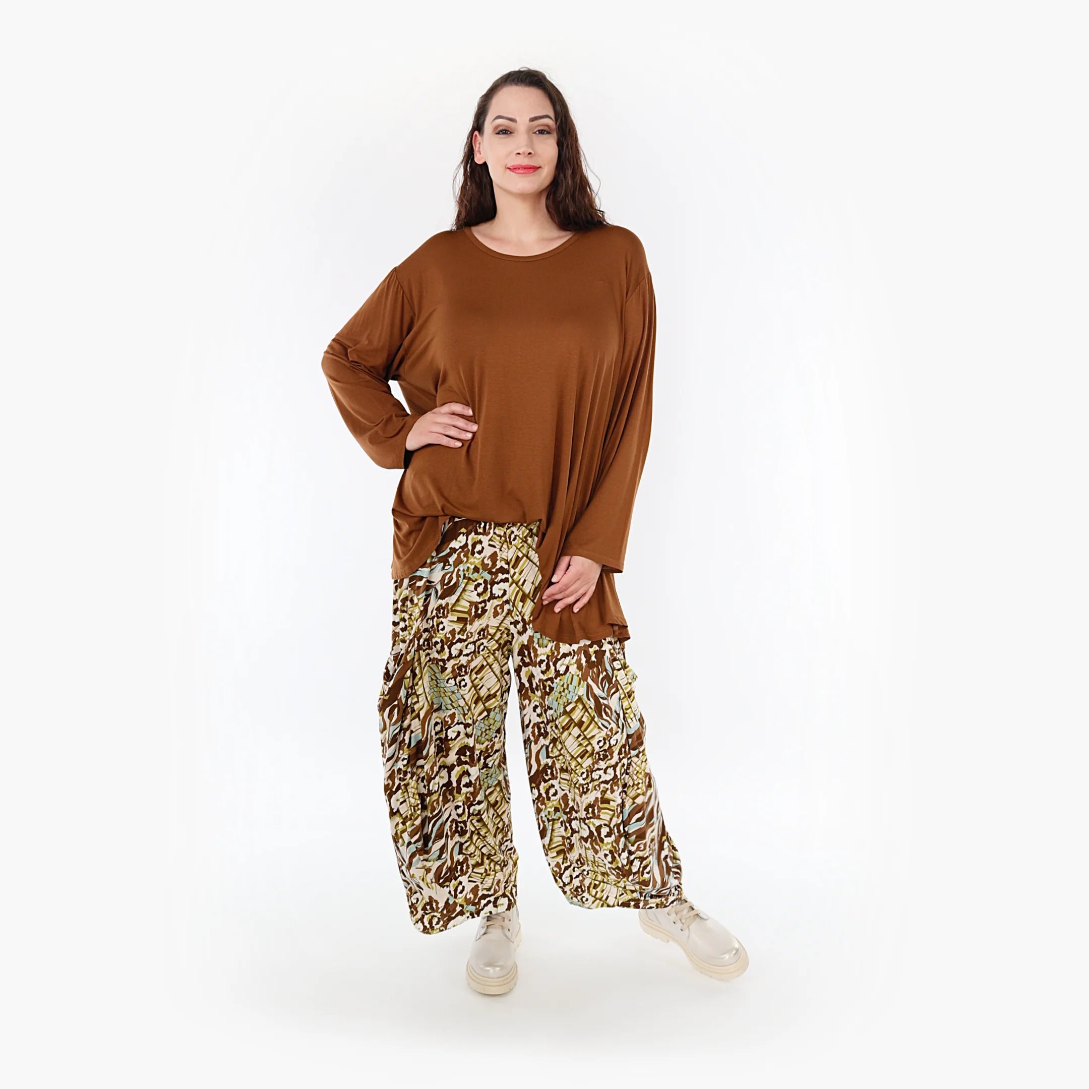  Ballonhose von AKH Fashion aus Viskose, 1355.08069, Olive-Cognac-Weiß, Muster, Schick