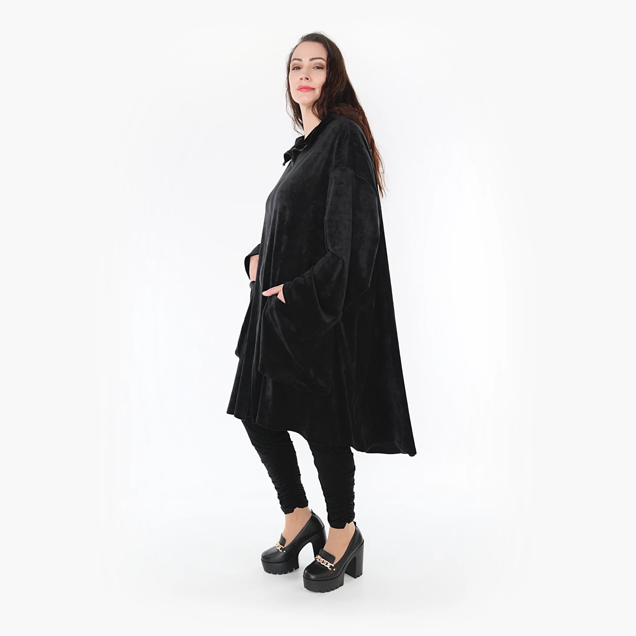  AKH Fashion Mantel in Vokuhila-Form, aus Polyester, 1368.02276, Schwarz, Schick, Modern