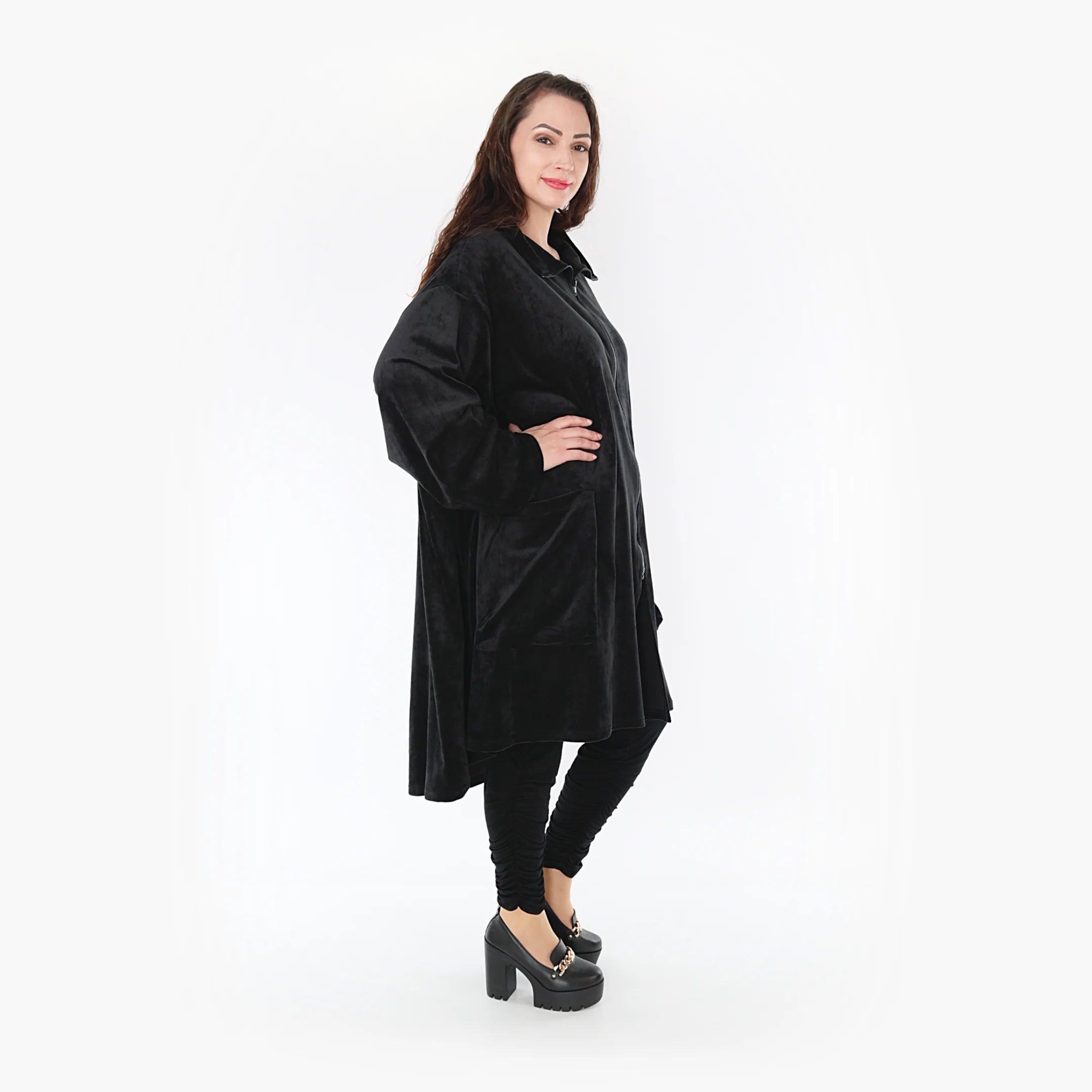  AKH Fashion Mantel in Vokuhila-Form, aus Polyester, 1368.02276, Schwarz, Schick, Modern