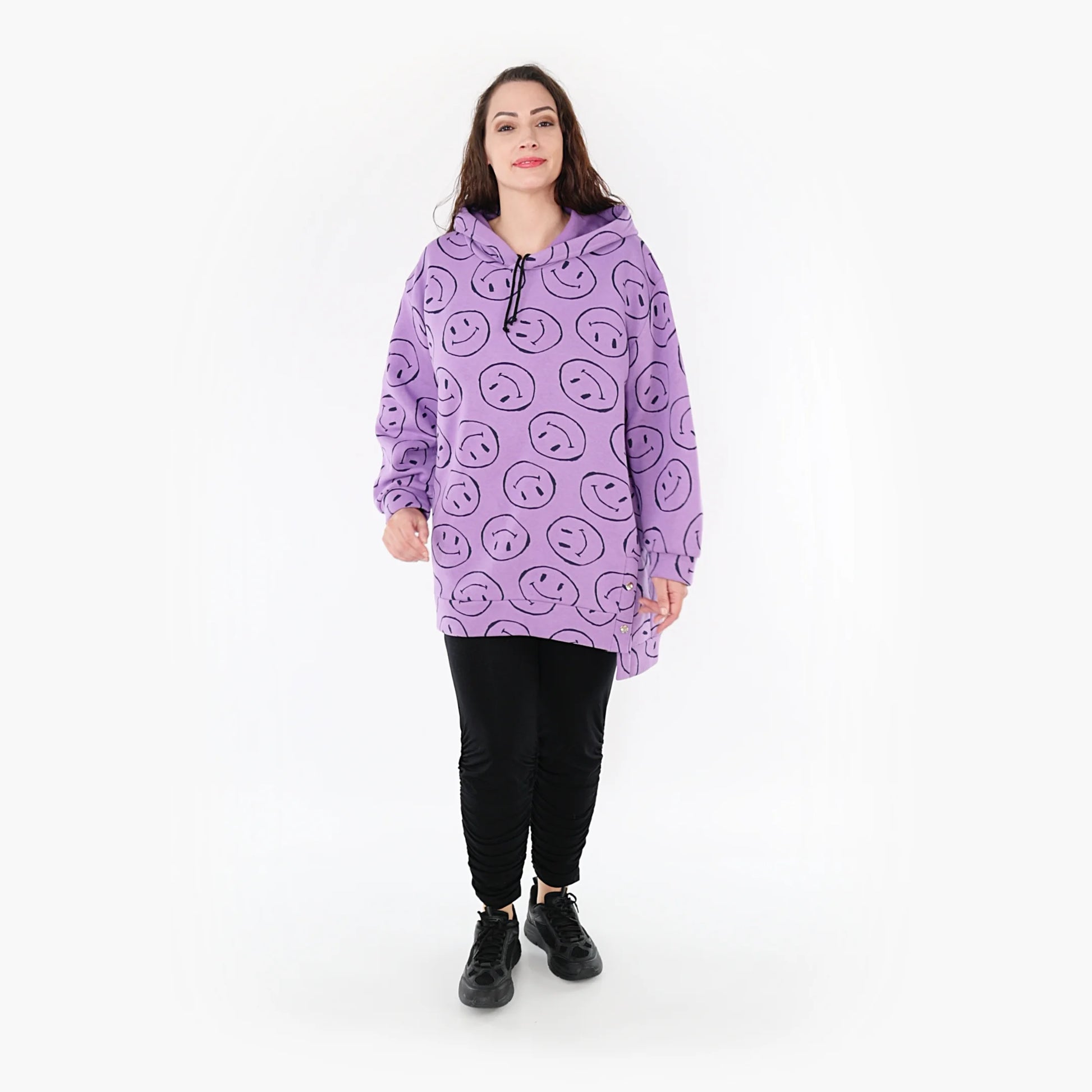  Bigshirt von AKH Fashion aus Baumwolle in gerader Form, 1361.06988, Flieder-Schwarz, Schick