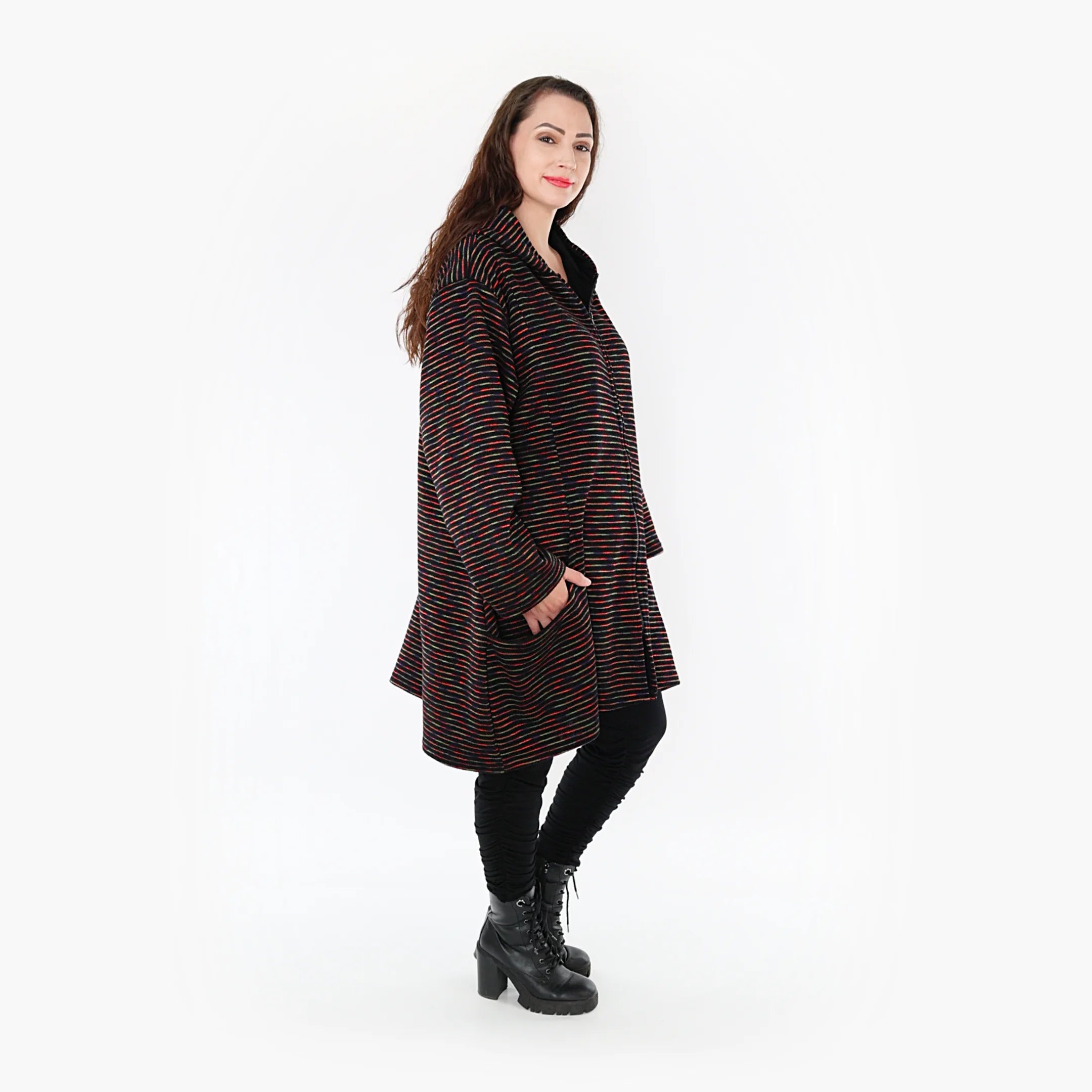  A-Form Jacke von AKH Fashion aus Baumwolle, 1367.06665, Schwarz-Grün-Rot, Schick, Modern