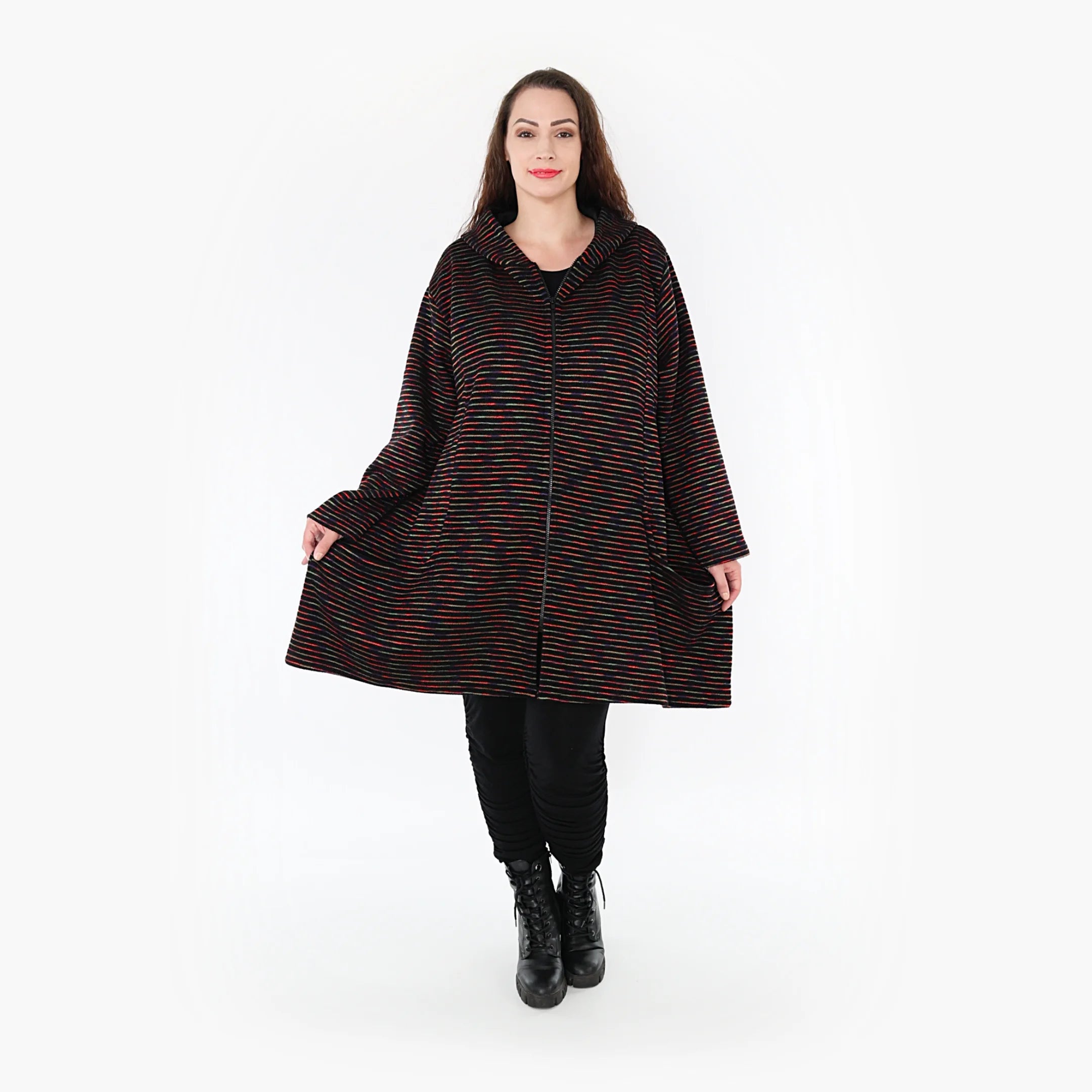  A-Form Jacke von AKH Fashion aus Baumwolle, 1367.06665, Schwarz-Grün-Rot, Schick, Modern
