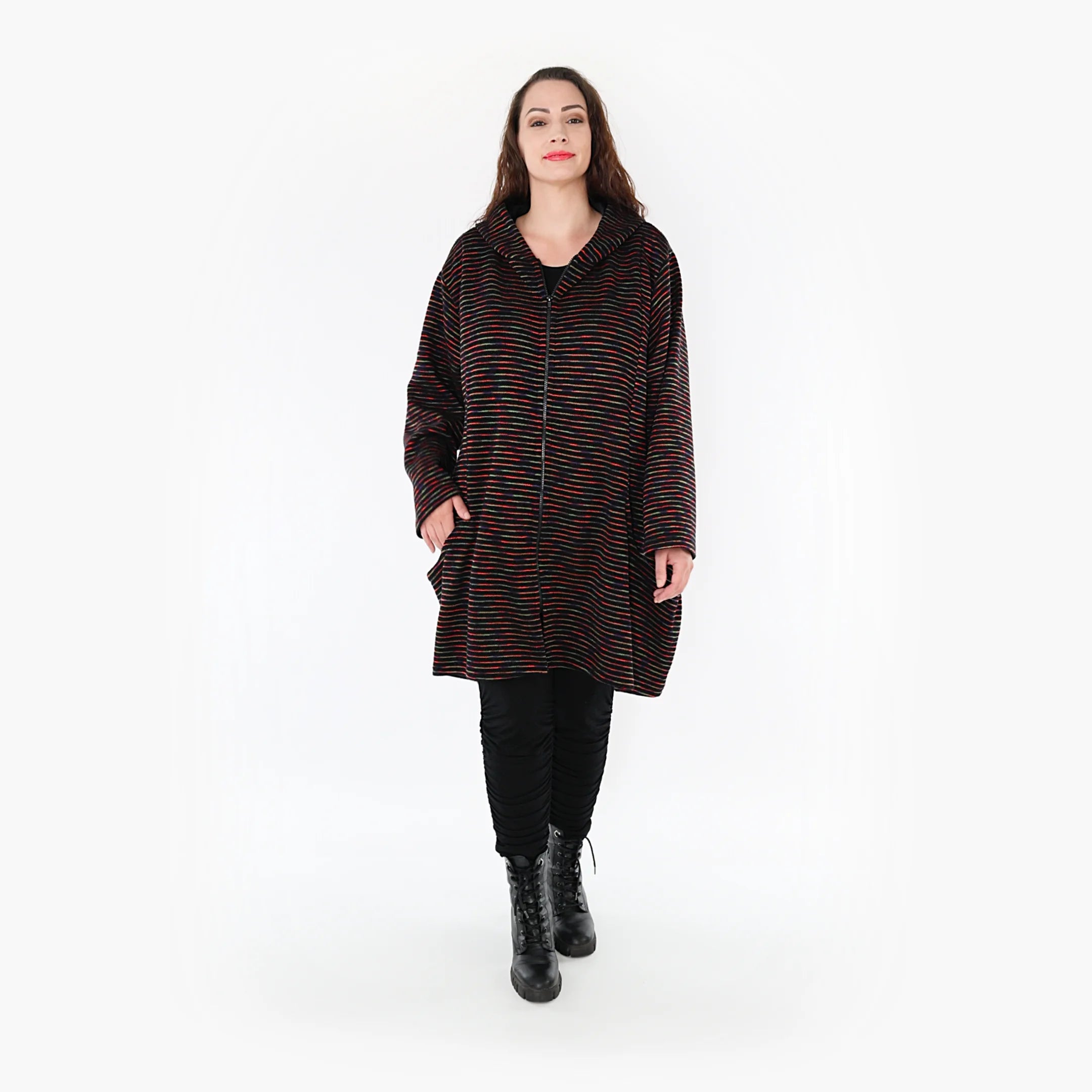 A-Form Jacke von AKH Fashion aus Baumwolle, 1367.06665, Schwarz-Grün-Rot, Schick, Modern
