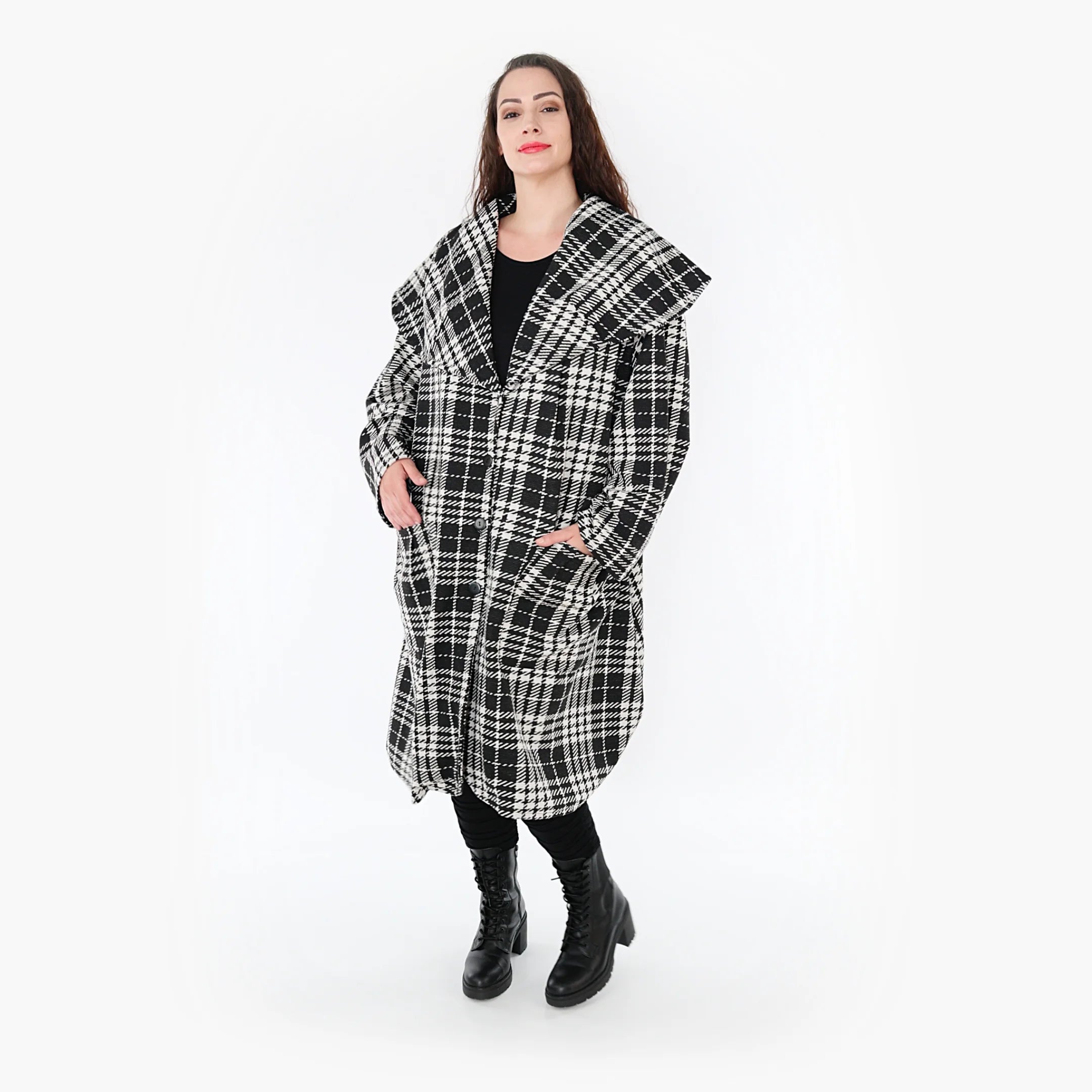  Ballonmantel von AKH Fashion aus Baumwolle, 1362.01776, Weiß-Schwarz, Schick, Modern