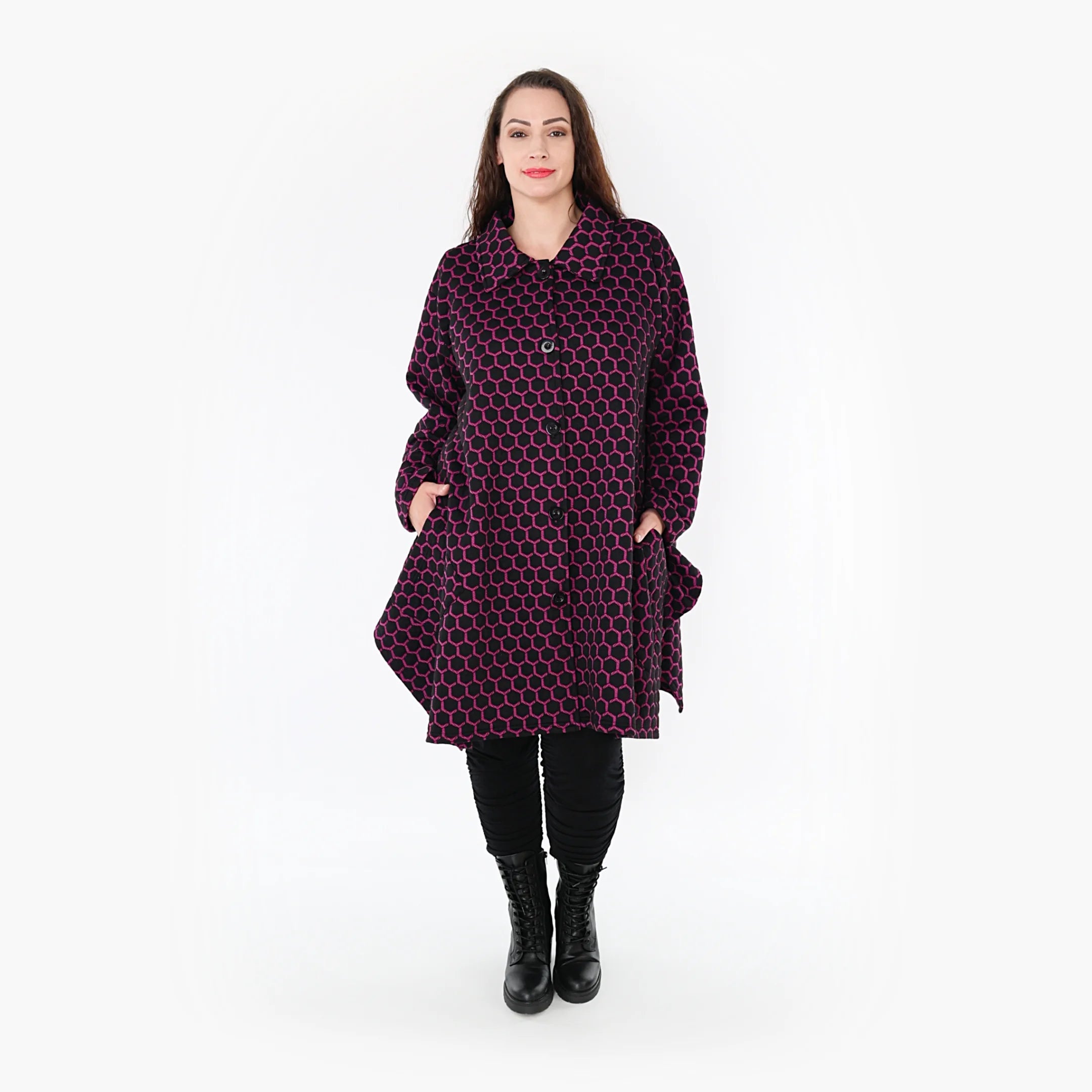  Ballonjacke von AKH Fashion aus Materialmix, 1365.06864, Schwarz-Fuchsia, Raute, Schick