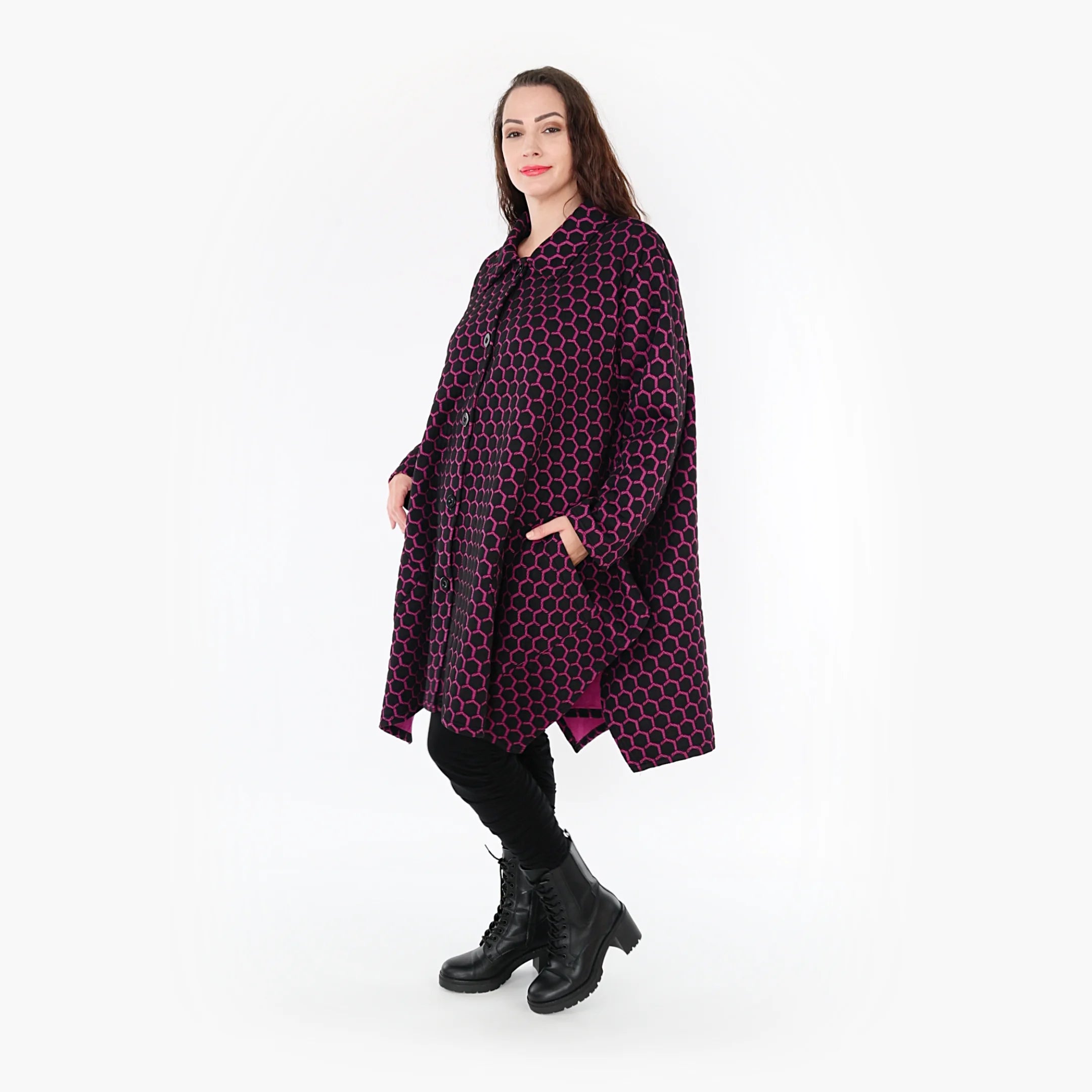  Ballonjacke von AKH Fashion aus Materialmix, 1365.06864, Schwarz-Fuchsia, Raute, Schick