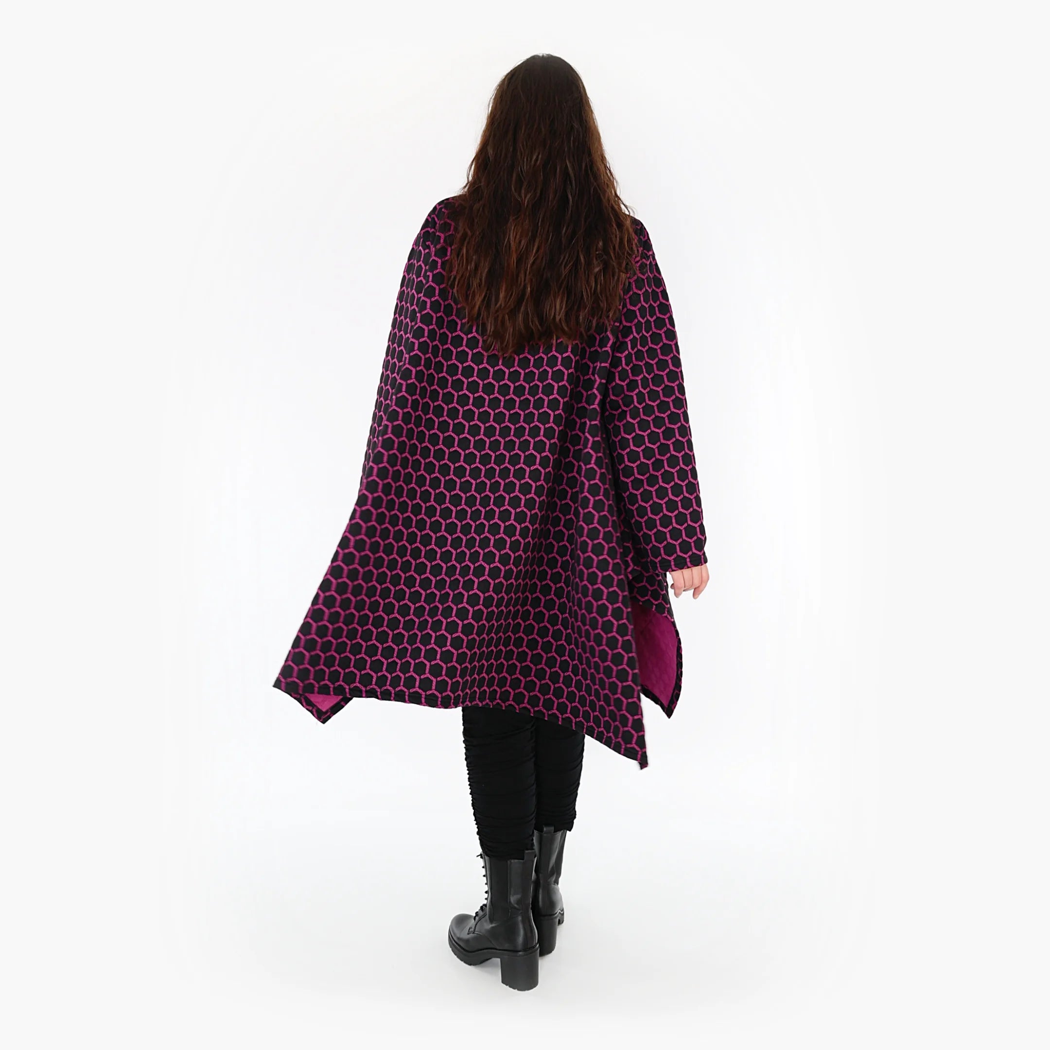  Ballonjacke von AKH Fashion aus Materialmix, 1365.06864, Schwarz-Fuchsia, Raute, Schick