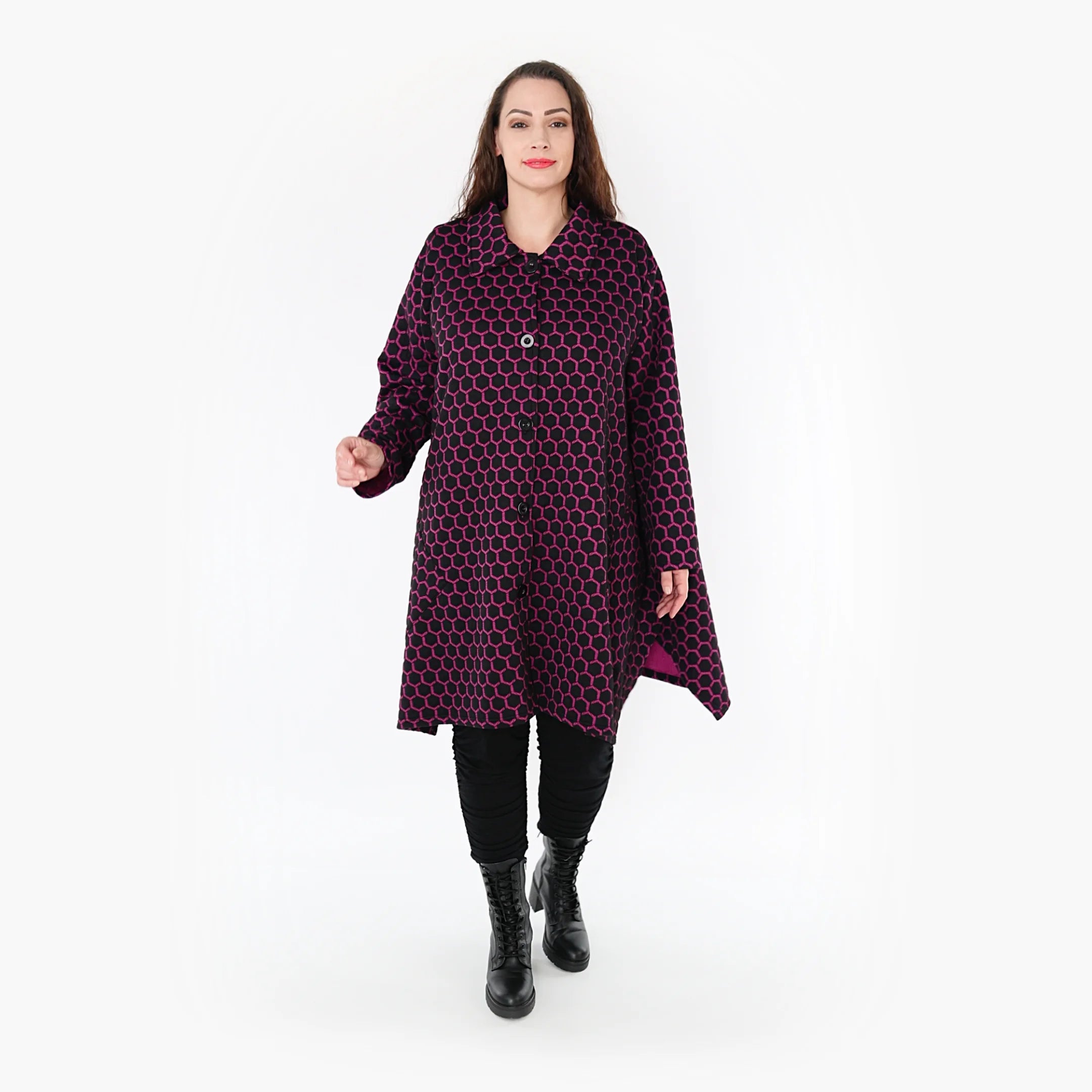  Ballonjacke von AKH Fashion aus Materialmix, 1365.06864, Schwarz-Fuchsia, Raute, Schick