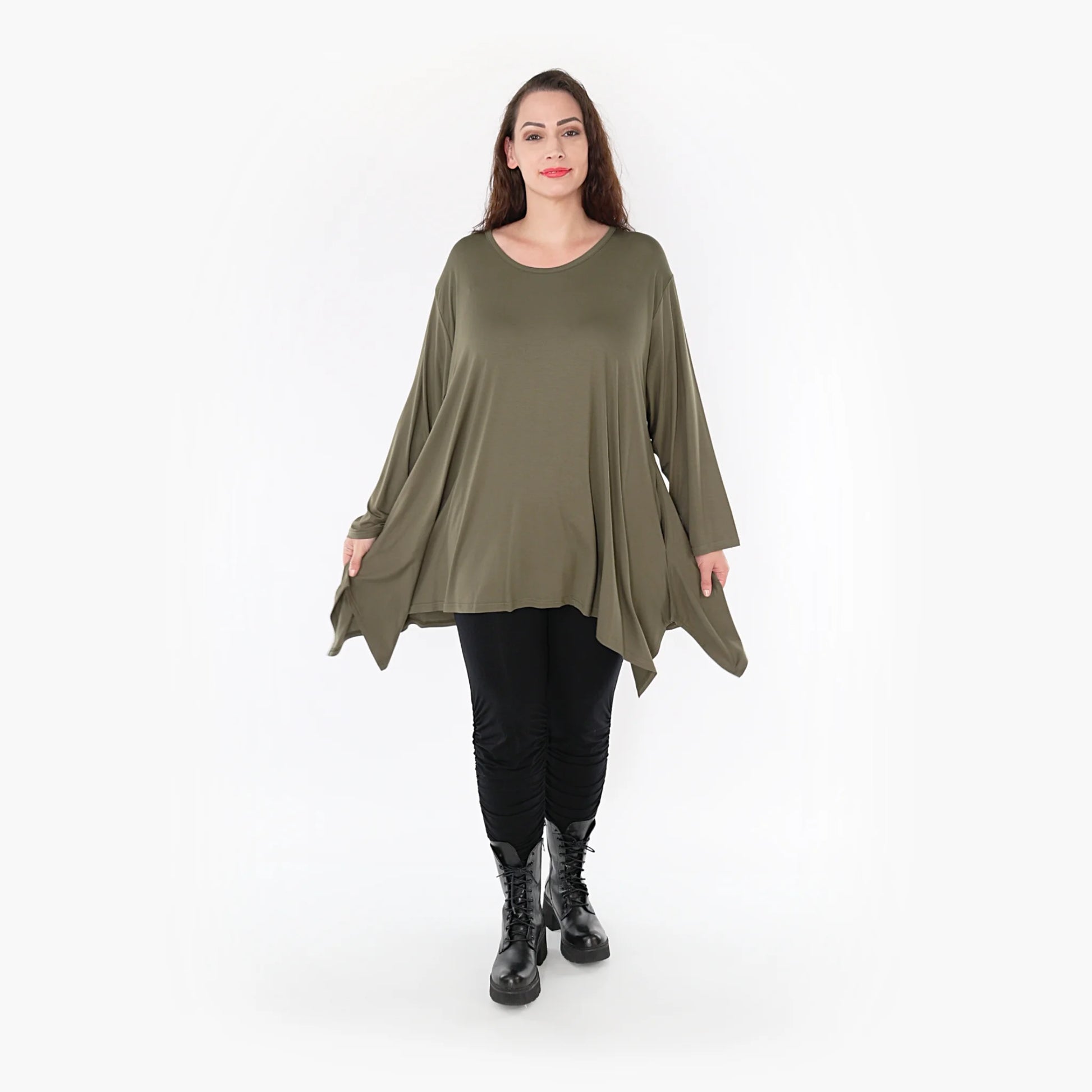  A-Form Shirt von AKH Fashion aus Viskose, 1233.1019L, Olive, Unifarben, Schick, Modern