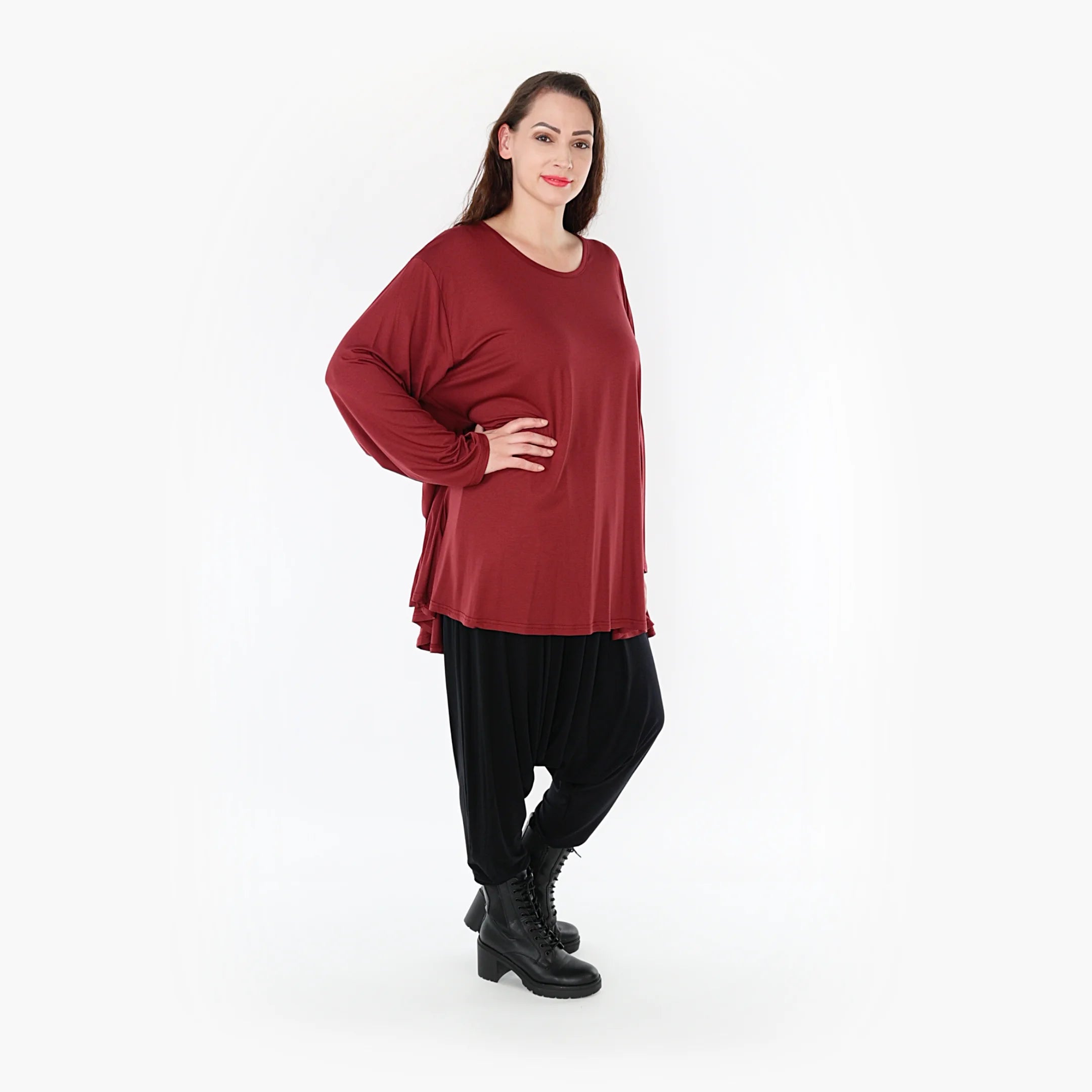  AKH Fashion Shirt in Glocken-Form, aus Viskose, 1233.1892L, Burgundy, Schick, Modern