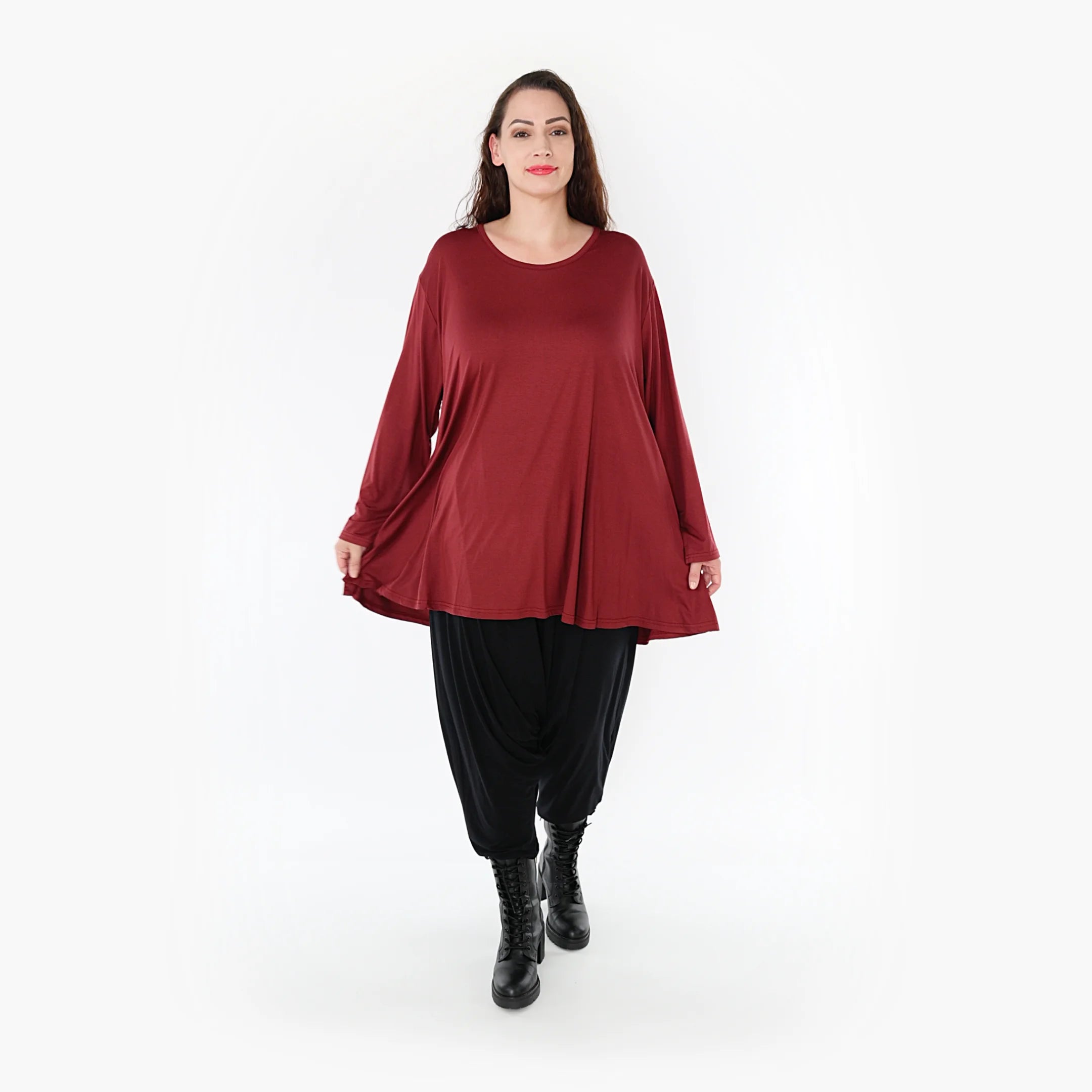  AKH Fashion Shirt in Glocken-Form, aus Viskose, 1233.1892L, Burgundy, Schick, Modern