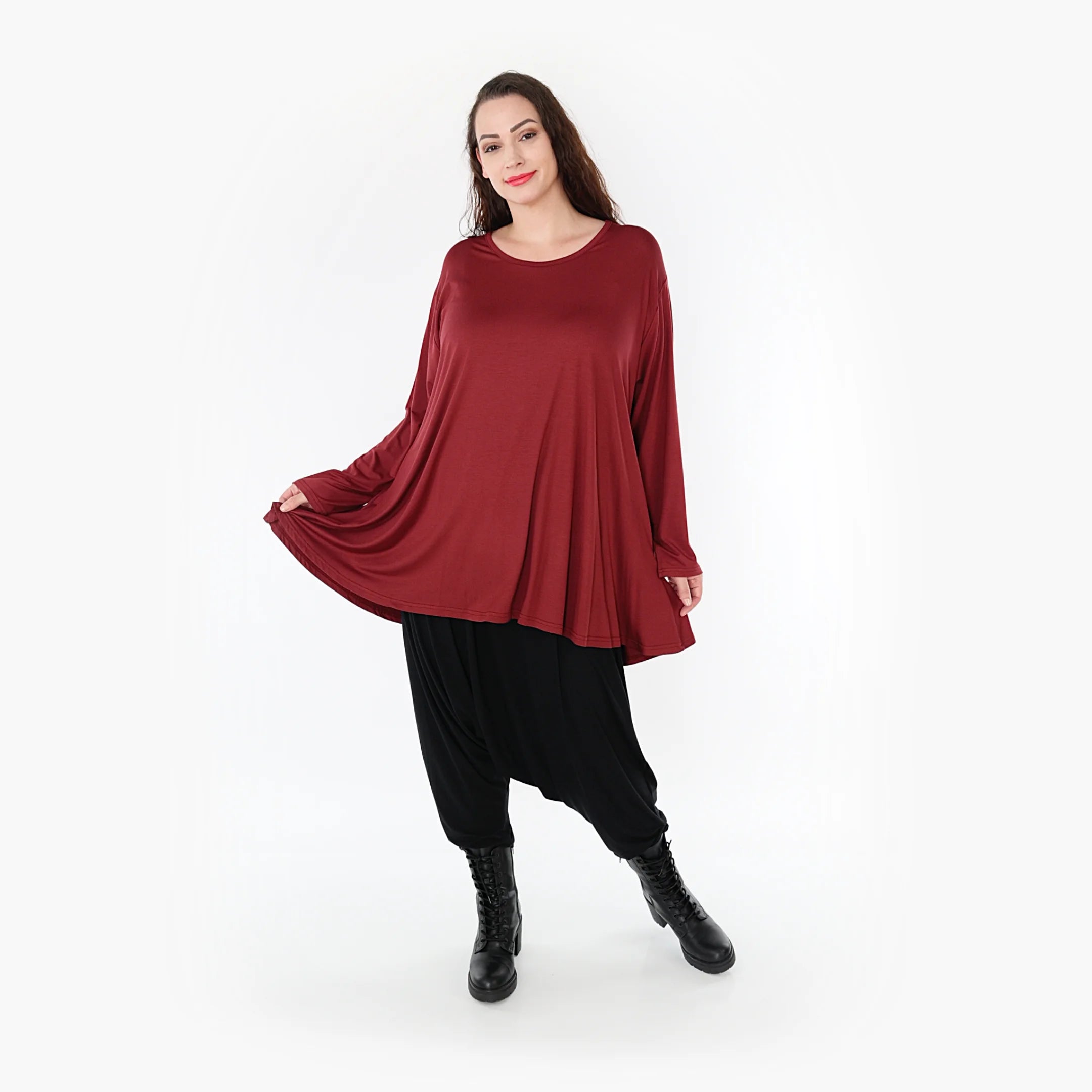  AKH Fashion Shirt in Glocken-Form, aus Viskose, 1233.1892L, Burgundy, Schick, Modern