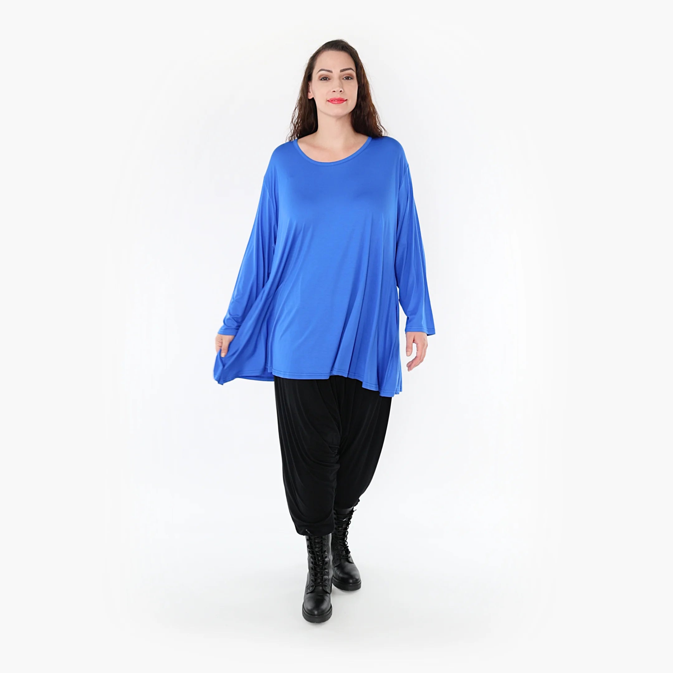 AKH Fashion Shirt in Glocken-Form, aus Viskose, 1233.1892L, Royalblau, Schick, Modern