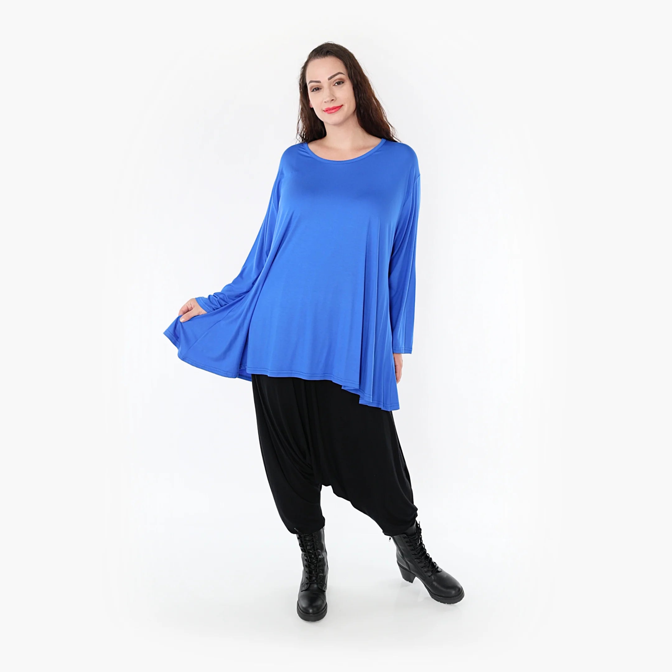 AKH Fashion Shirt in Glocken-Form, aus Viskose, 1233.1892L, Royalblau, Schick, Modern